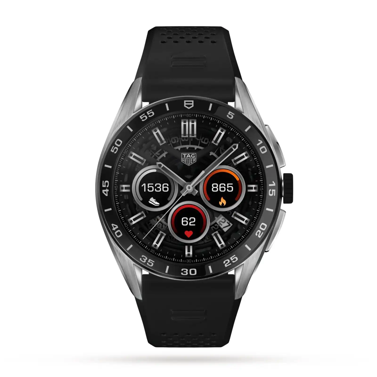 TAG Heuer Connected Calibre E4 45mm – 2022 – Steel Case – Black Rubber Strap Smart Replica SBR8A10.BT6259