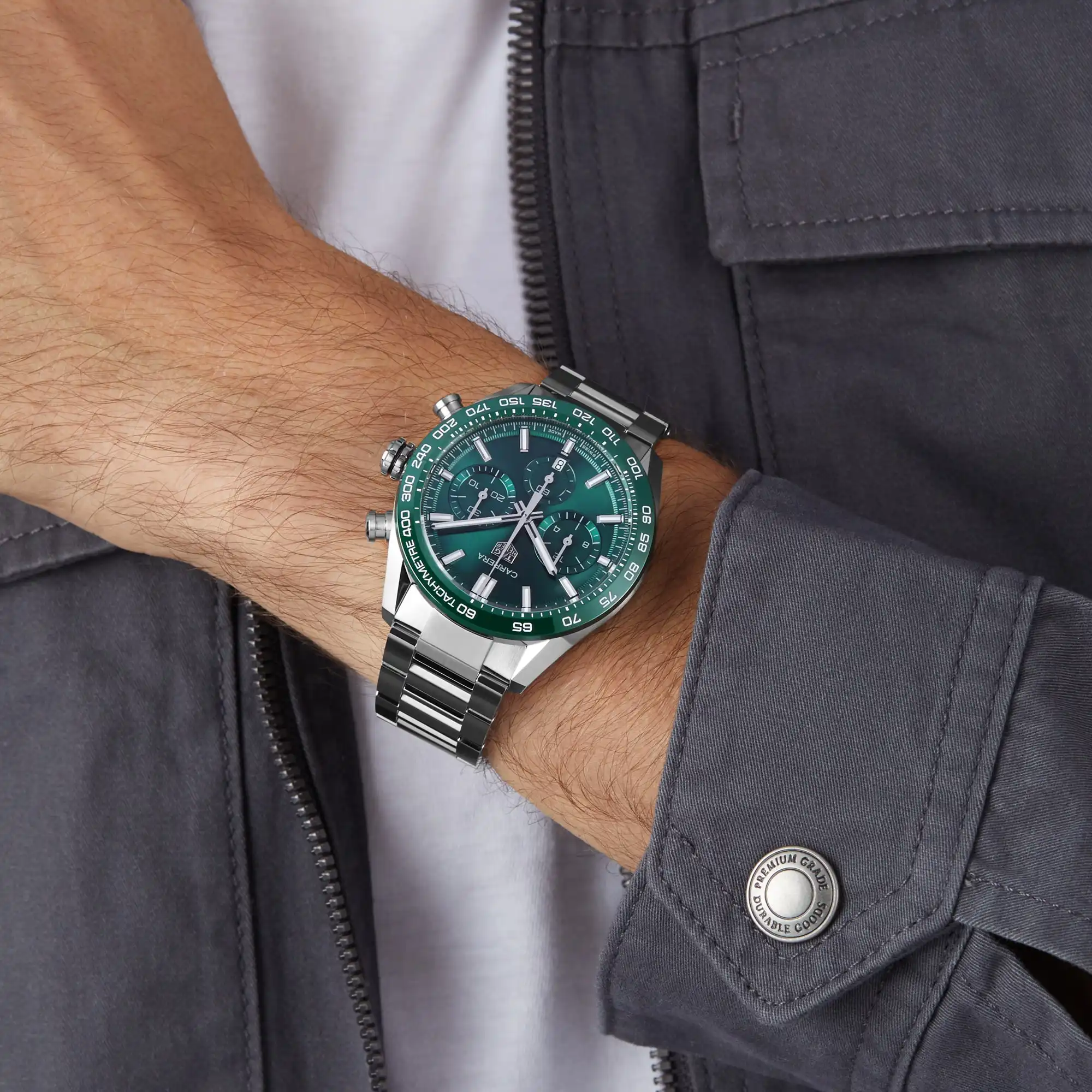 TAG Heuer Carrera Chronograph 44mm Mens Replica Green Stainless Steel CBN2A1N.BA0643 - Image 8