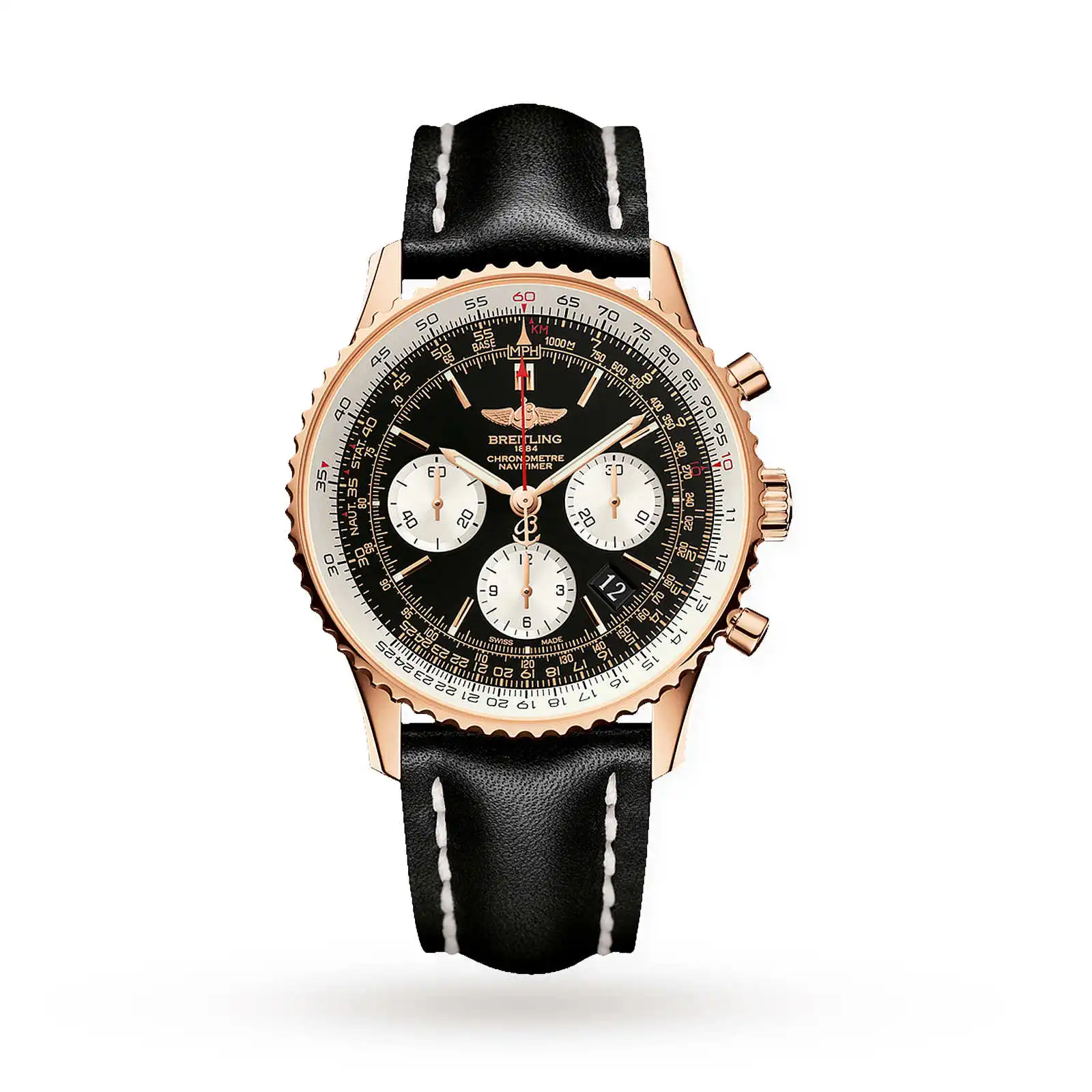 Replica Breitling Navitimer Automatic 18ct Red Gold Leather Strap 43mm Mens RB012012/BA49 436X