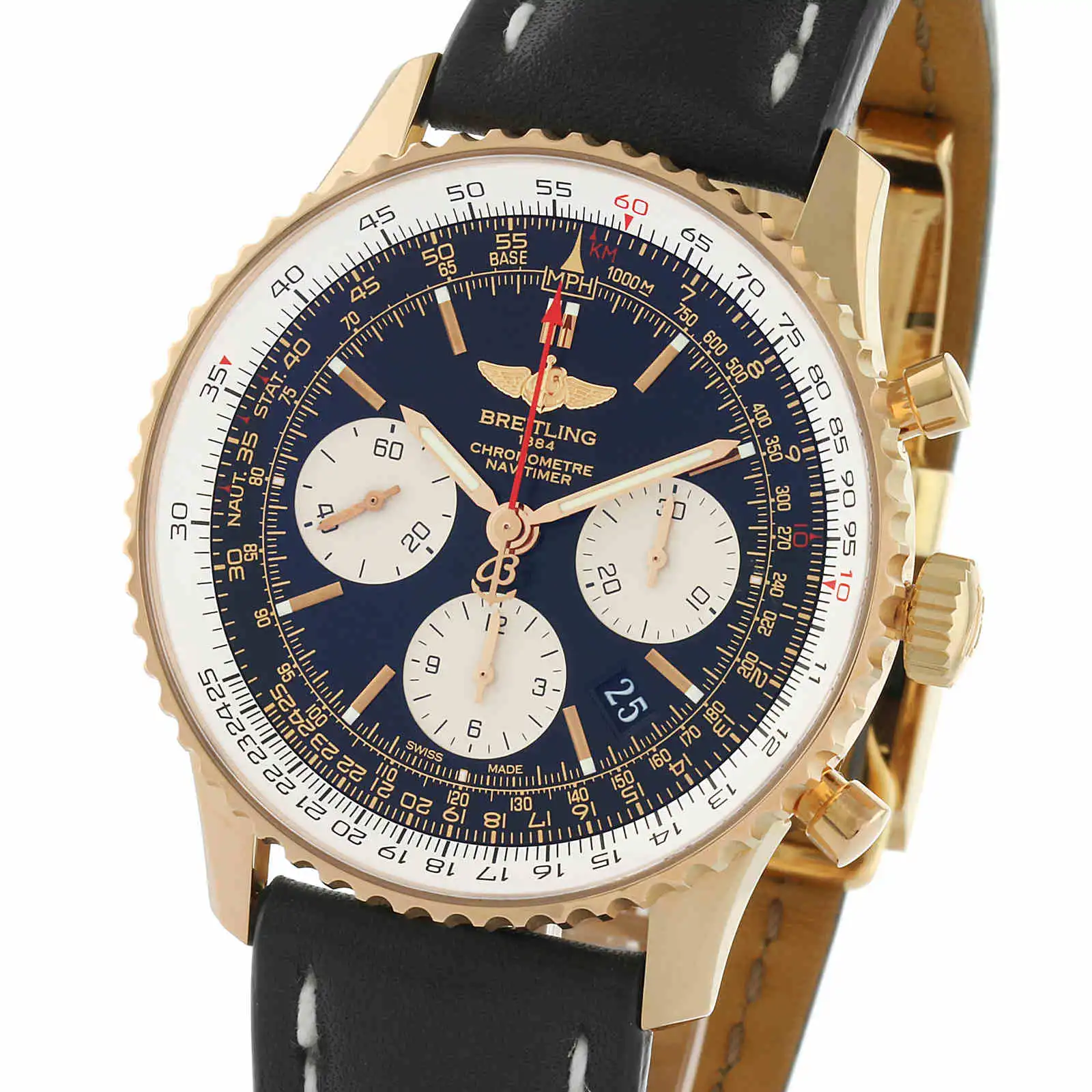 Replica Breitling Navitimer Automatic 18ct Red Gold Leather Strap 43mm Mens RB012012/BA49 436X - Image 4
