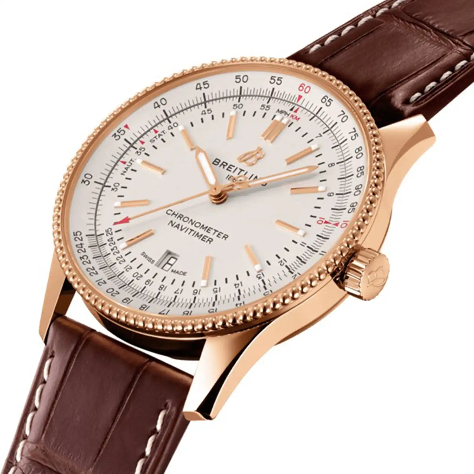 Replica Breitling Navitimer Automatic 18k Red Gold Leather Strap 41mm Mens R17326211G1P1 - Image 2