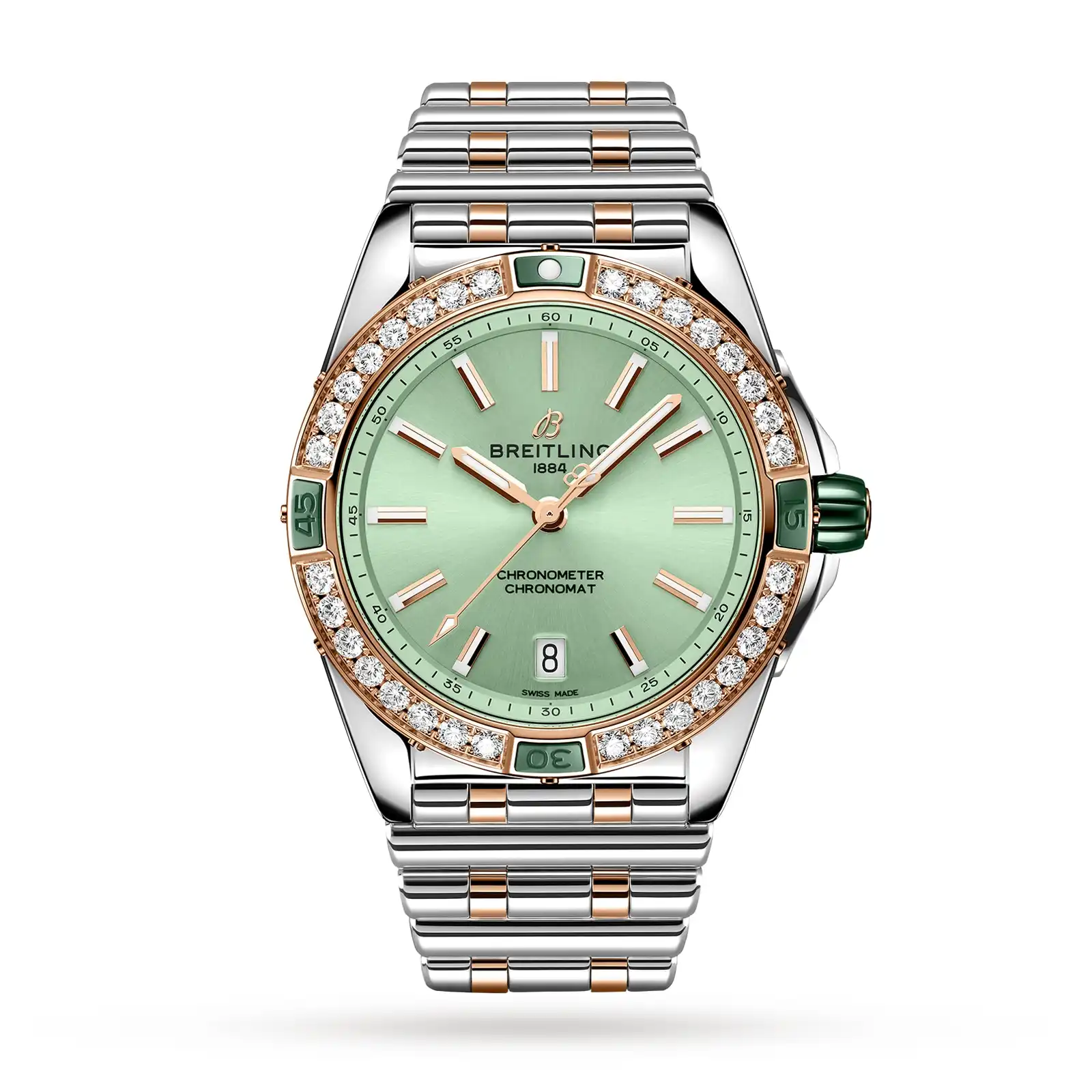 Replica Breitling Super Chronomat Automatic 38 Green Stainless Steel & 18ct Rose Gold U17356531L1U1