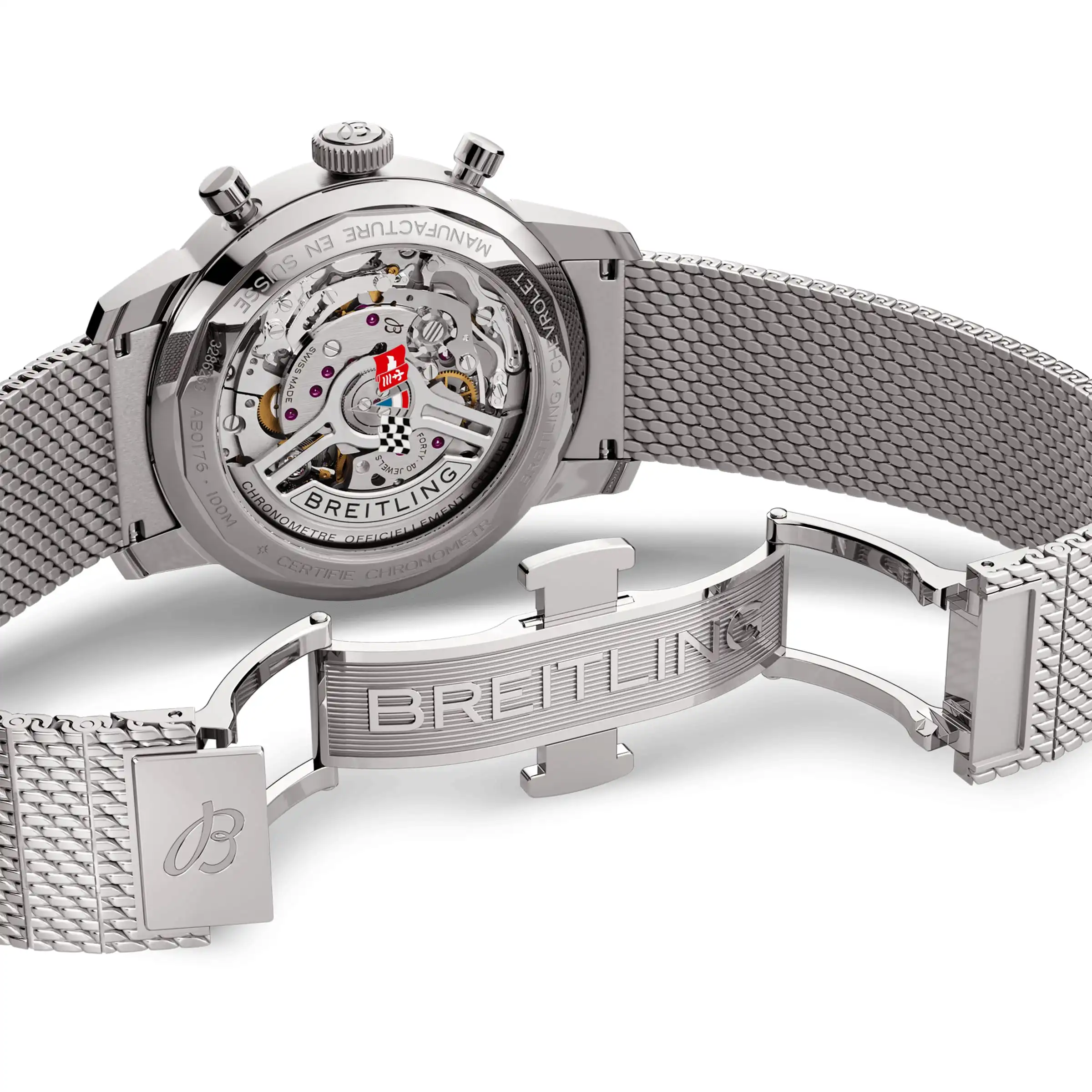 Replica Breitling Top Time B01 Classic Cars Chevrolet Corvette 41mm Mens Mesh Strap AB01761A1K1A1 - Image 6