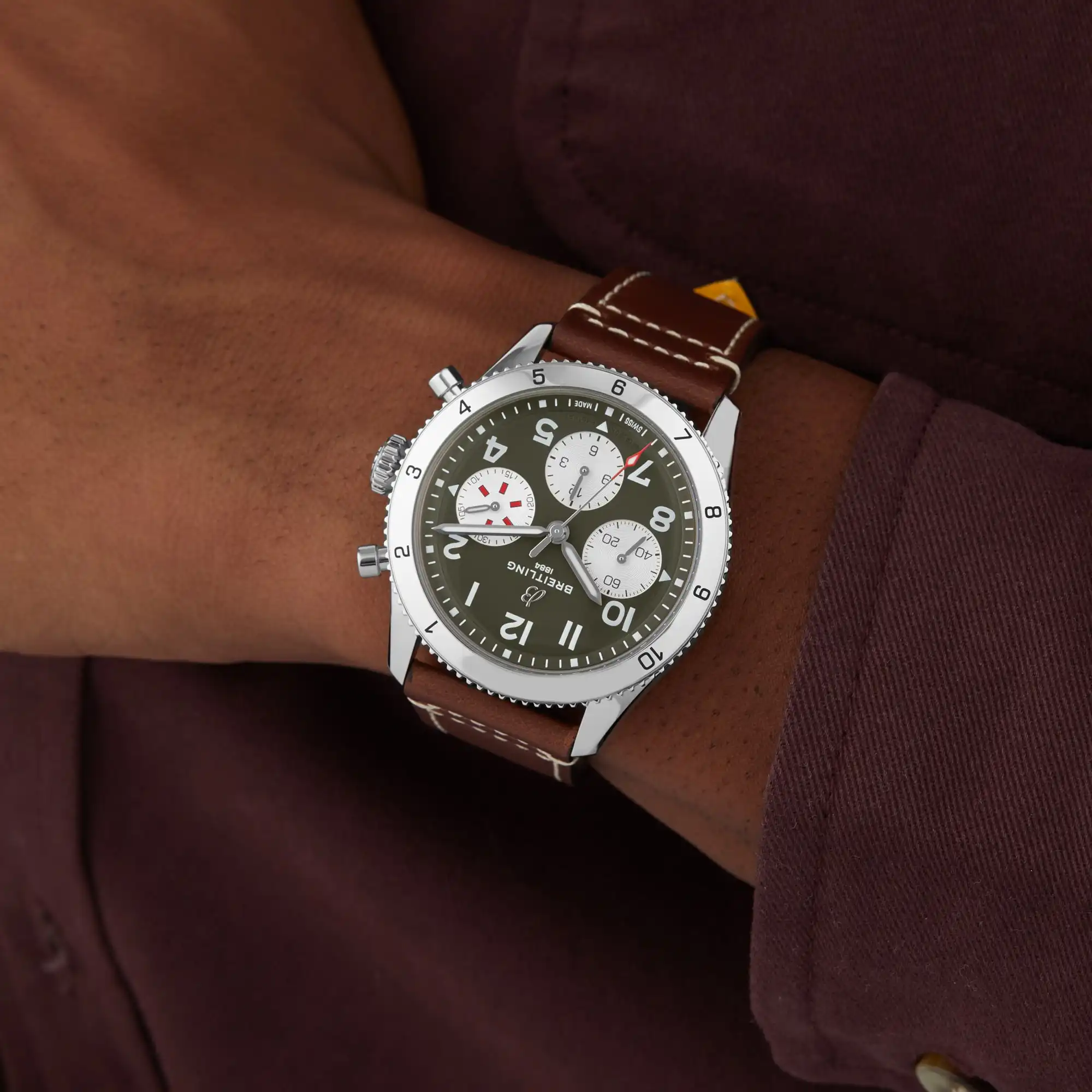 Replica Breitling Classic AVI Chronograph 42 Curtiss P-40 Warhawk Leather Strap A233802A1L1X1 - Image 3