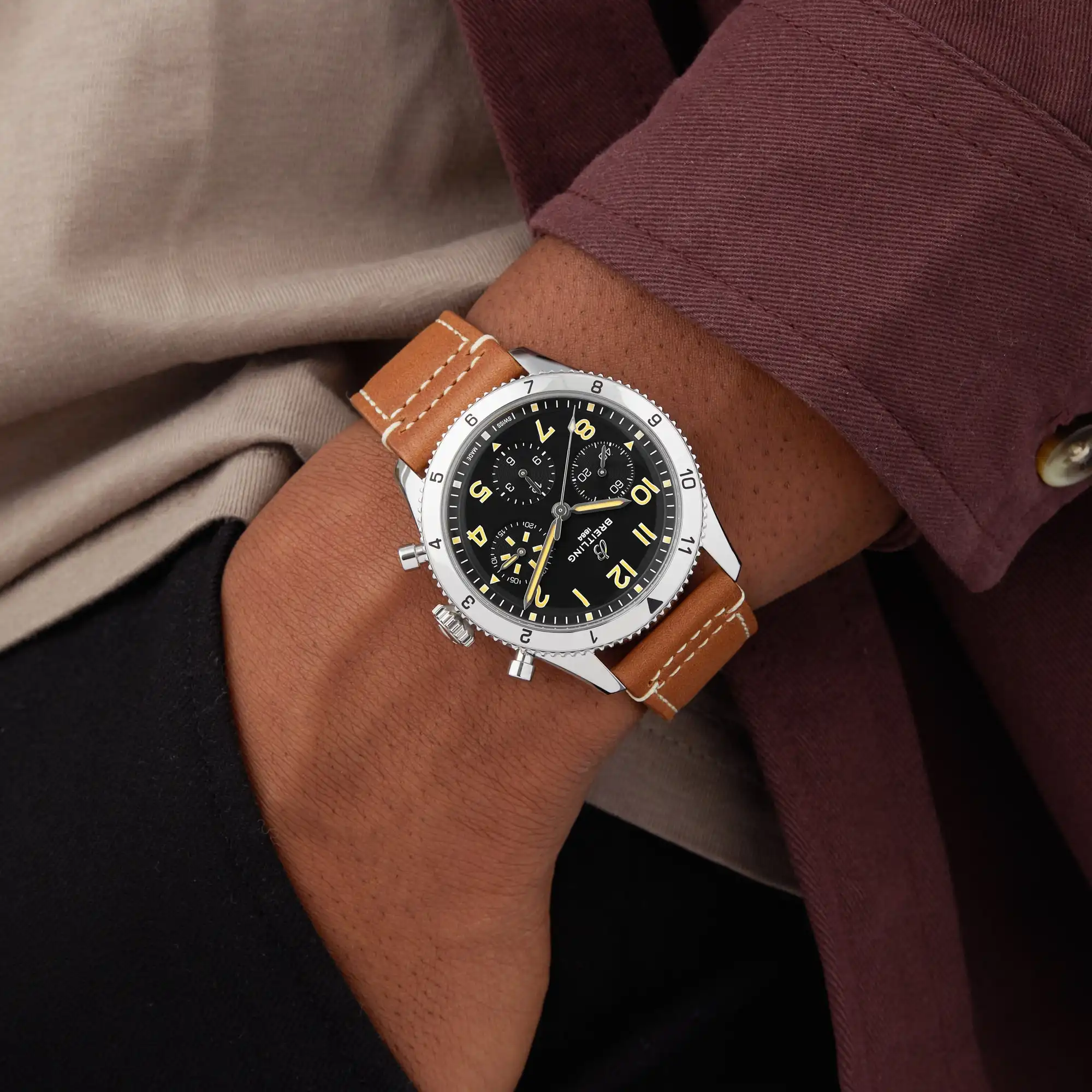 Replica Breitling Classic AVI Chronograph 42 P-51 Mustang Leather Strap A233803A1B1X1 - Image 3