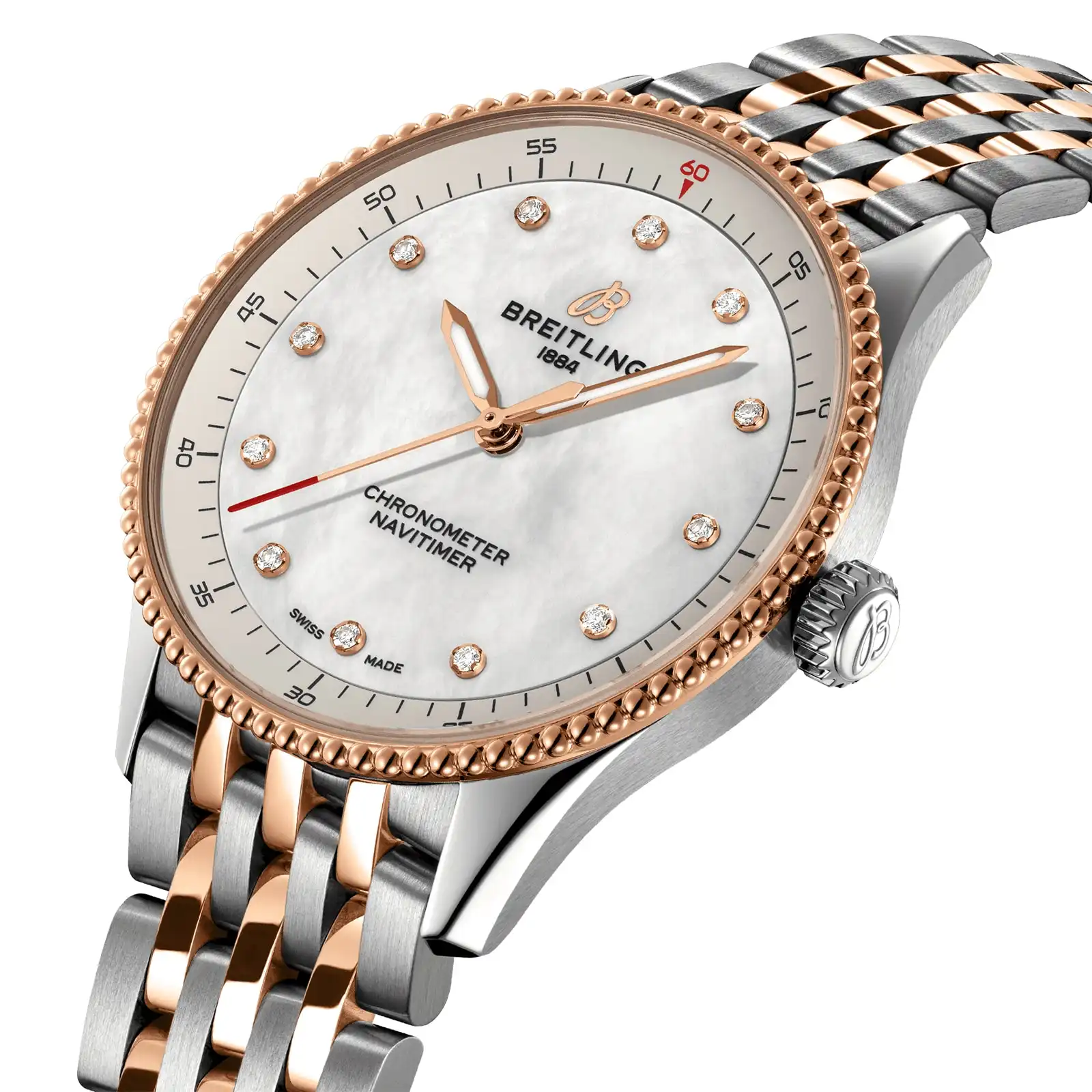 Replica Breitling Navitimer 32mm Ladies White Mother Of Pearl Stainless Steel and 18k Red Gold U77320E61A1U1 - Image 3