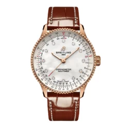 Replica Breitling Navitimer 36mm Ladies White Mother Of Pearl Leather 18k Red Gold R17327211A1P1