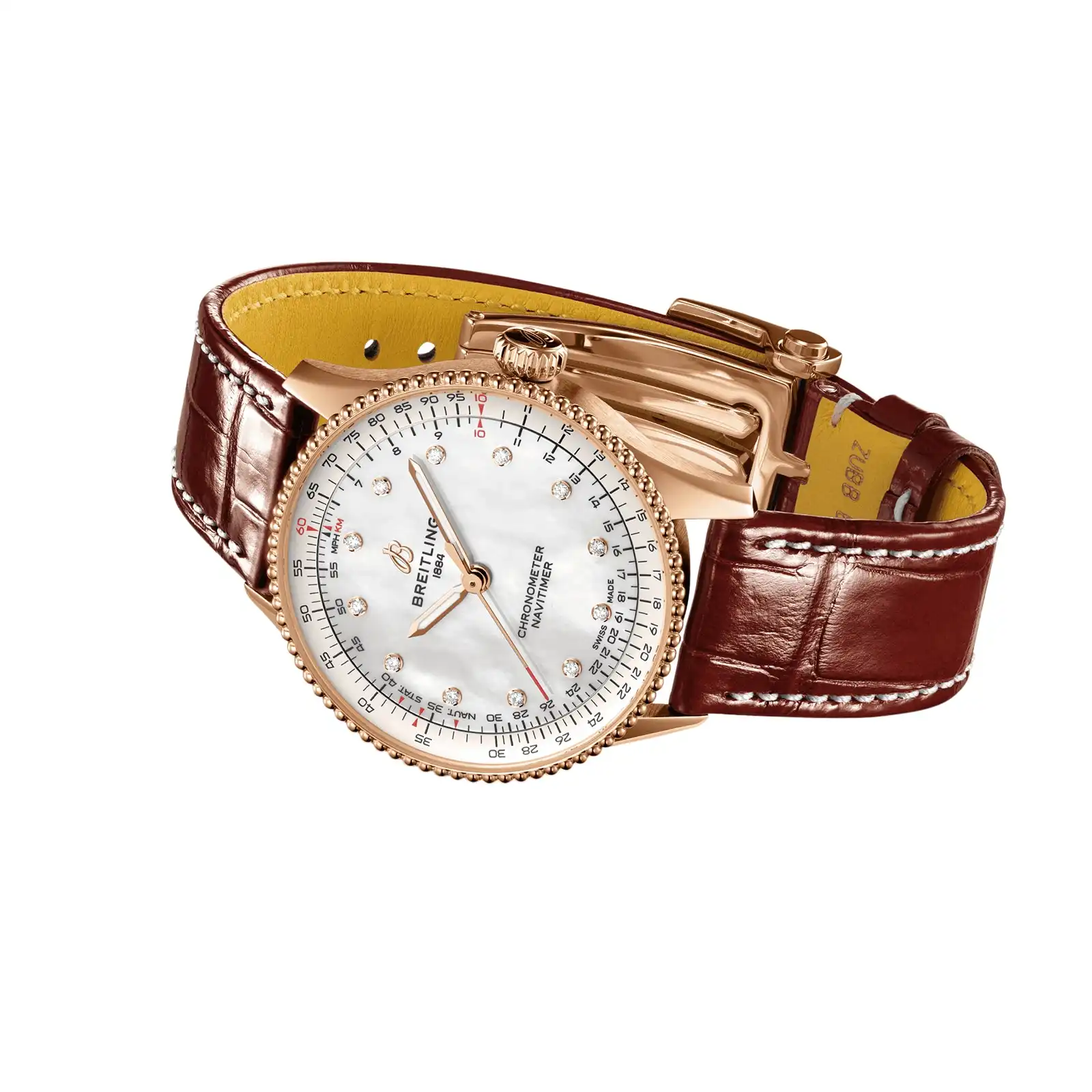 Replica Breitling Navitimer 36mm Ladies White Mother Of Pearl Leather 18k Red Gold R17327211A1P1 - Image 4