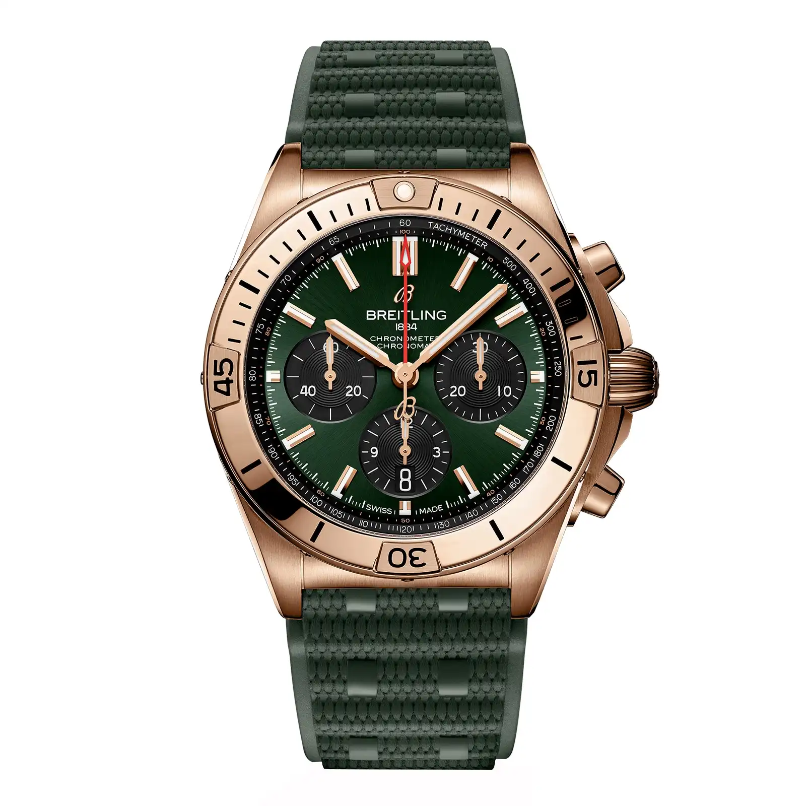 Replica Breitling Chronomat B01 Chronograph 42mm Mens Green Rubber RB0134101L1S1