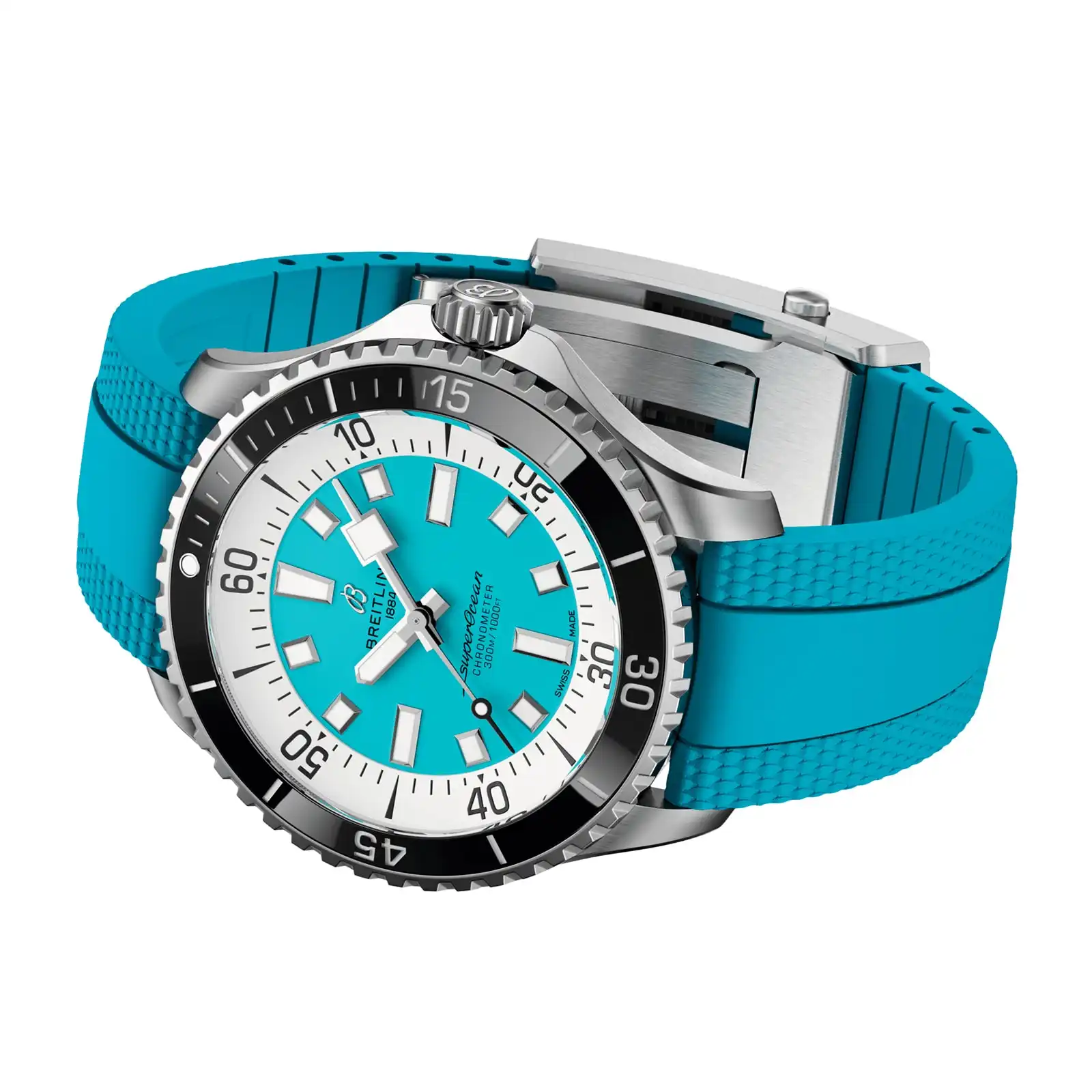 Replica Breitling Superocean Automatic 44mm Mens Turquoise Rubber A17376211L2S2 - Image 4