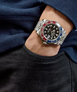 Alternative view of Rolex GMT-Master II Replica 126710BLRO ‘Pepsi’ Stainless Steel Black Dial Jubilee