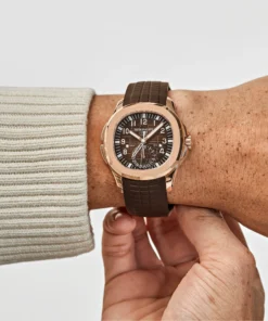 Alternative view of Replica Patek Philippe Aquanaut 5164R-001 ‘Travel Time Tiffany u0026 Co.’ Rose Gold Brown Dial