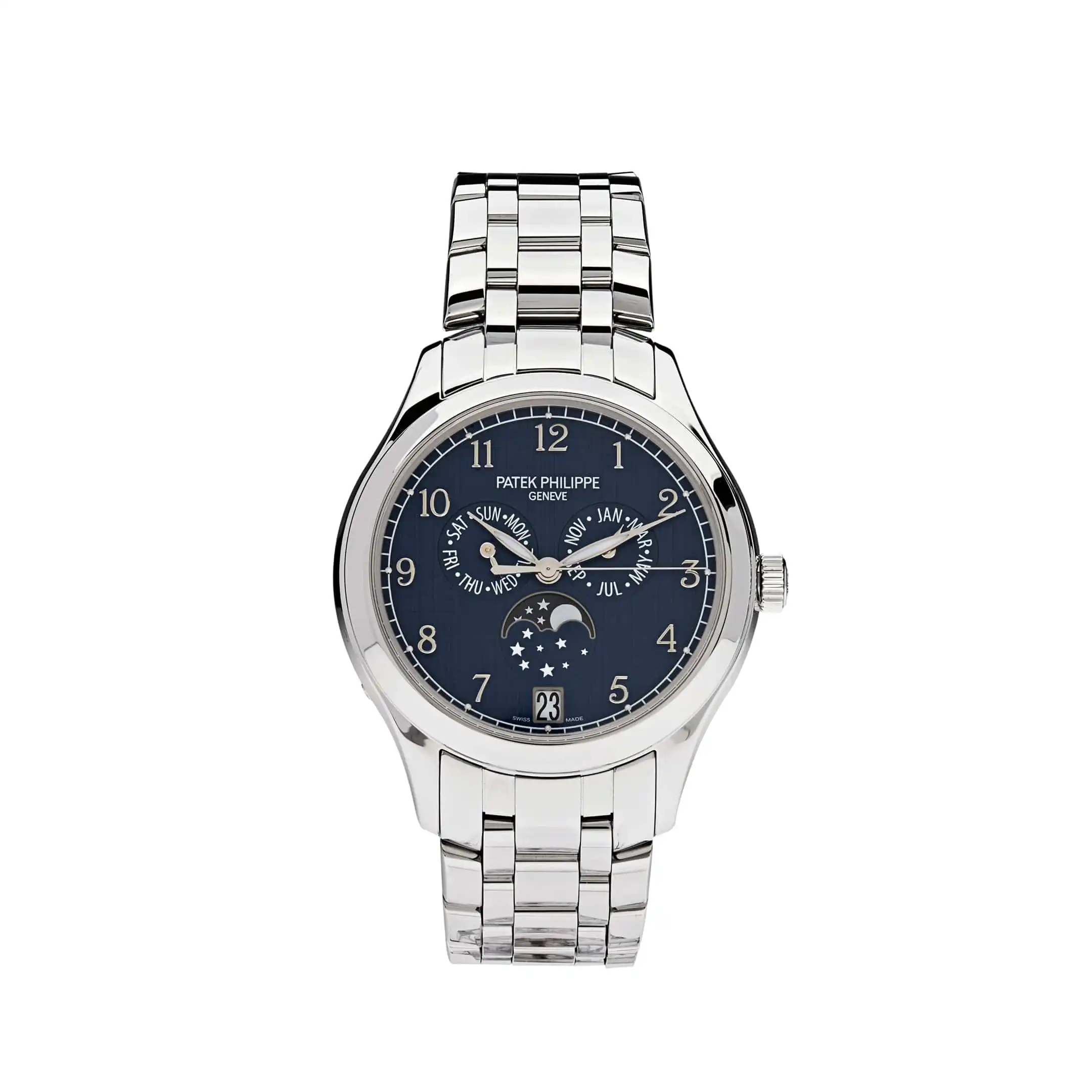 Replica Patek Philippe Complications 4947/1A-001 Annual Calendar Moon Phases Stainless Steel Blue Dial