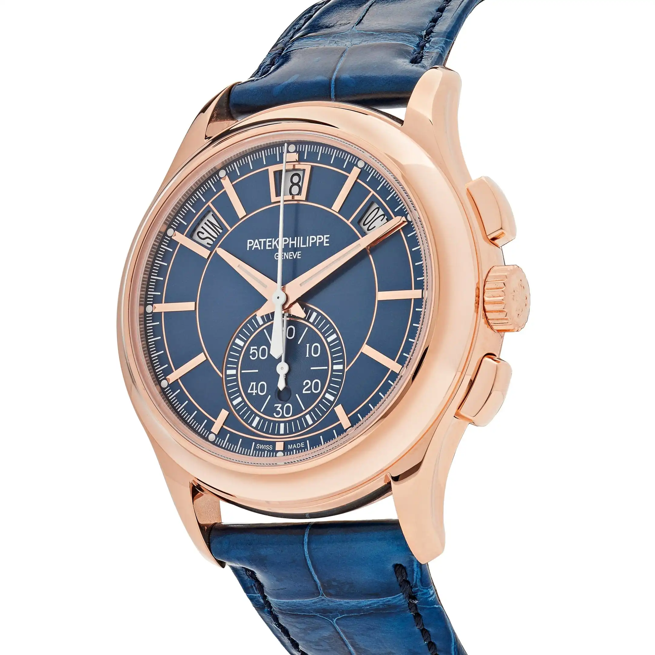 Replica Patek Philippe Complications 5905R-010 Annual Calendar Flyback Chronograph Rose Gold Blue Dial - Image 3