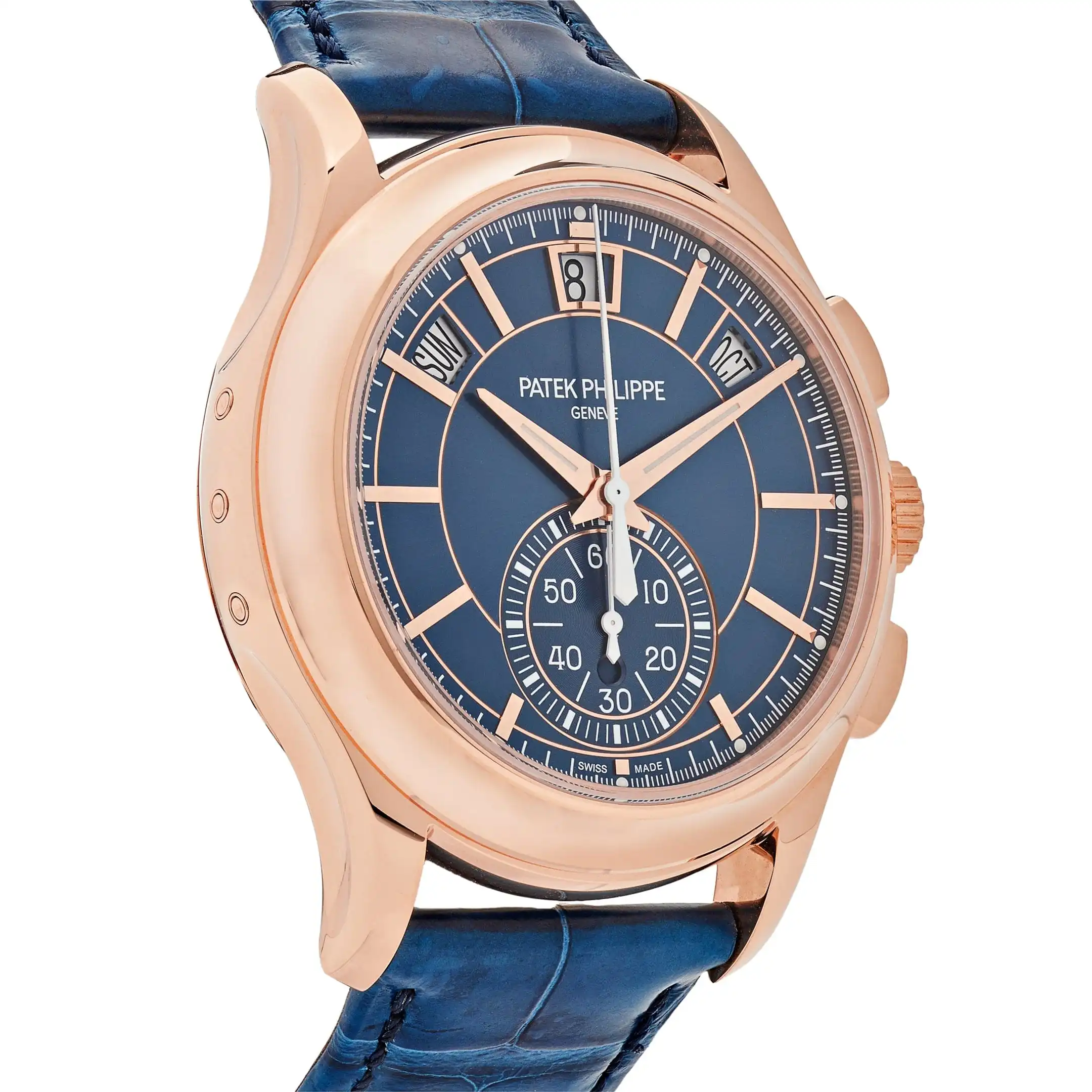Replica Patek Philippe Complications 5905R-010 Annual Calendar Flyback Chronograph Rose Gold Blue Dial - Image 4