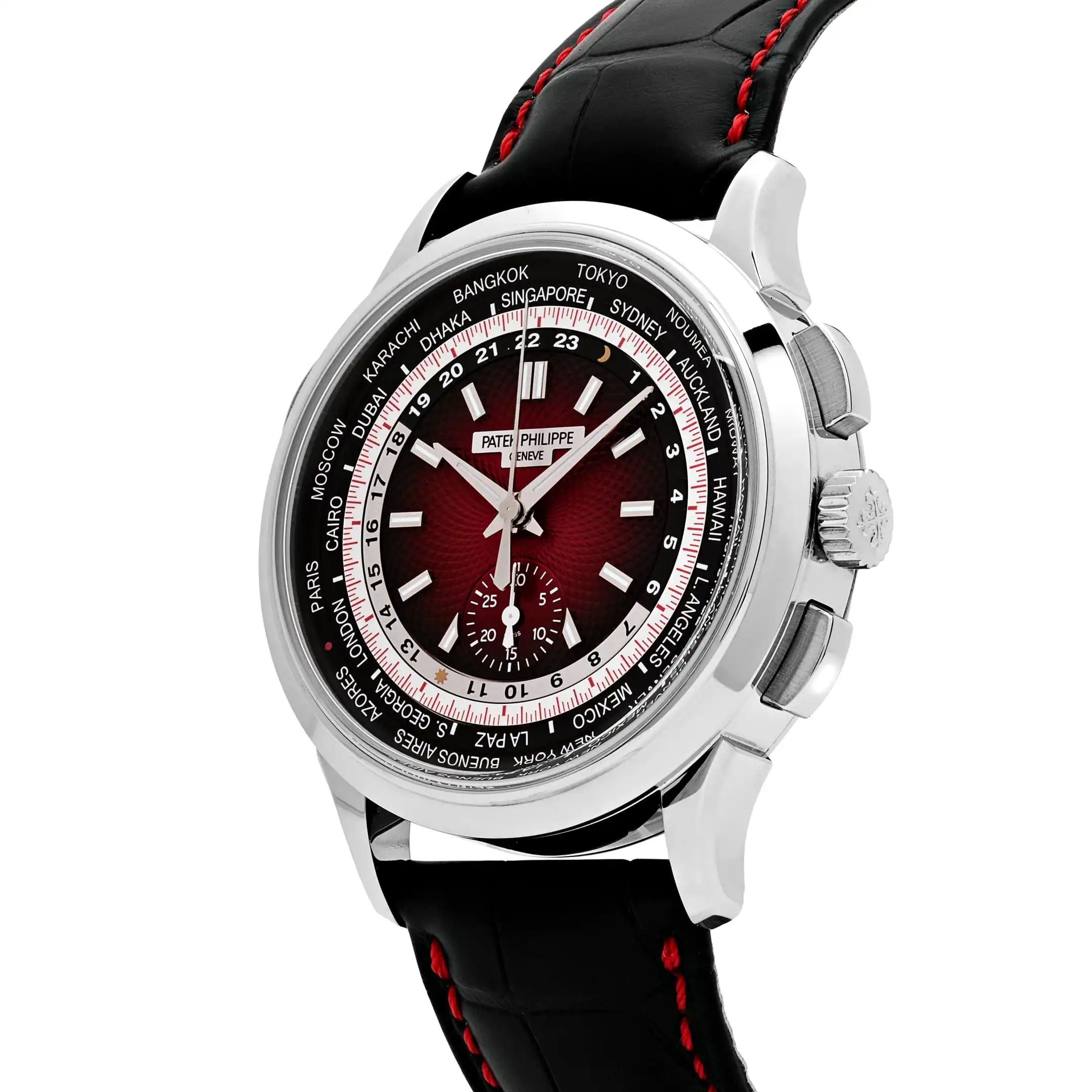 Replica Patek Philippe Complications 5930G-011 ingapore Edition World Time Flyback Chronograph White Gold Red Dial - Image 3