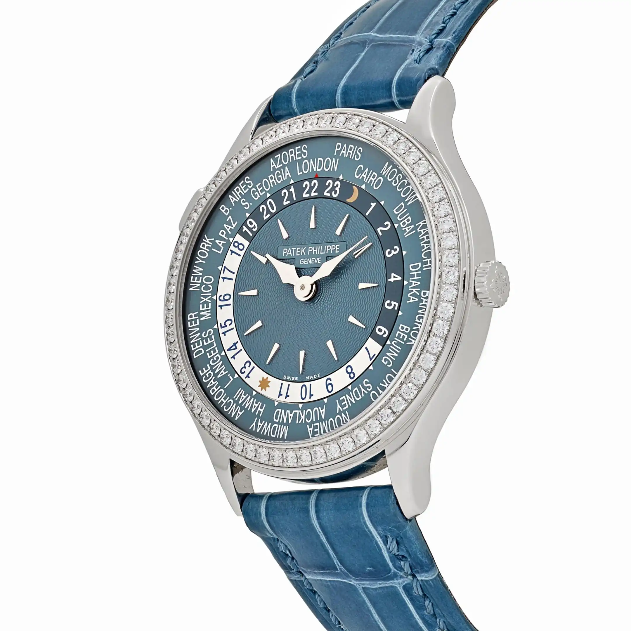 Replica Patek Philippe Complications 7130G-016 Ladies World Time l White Gold Gray-Blue Dial Diamond Bezel - Image 4