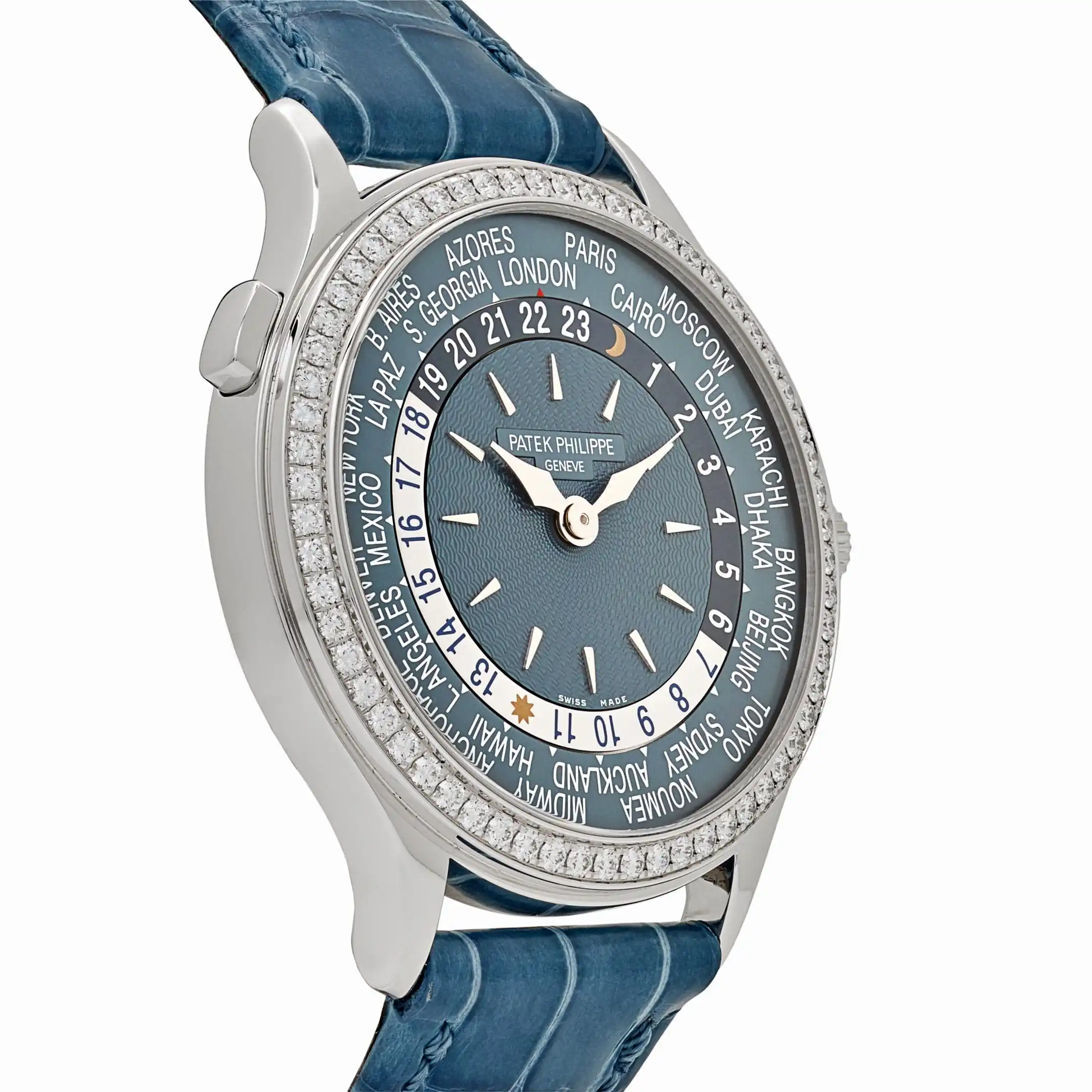 Replica Patek Philippe Complications 7130G-016 Ladies World Time l White Gold Gray-Blue Dial Diamond Bezel - Image 3