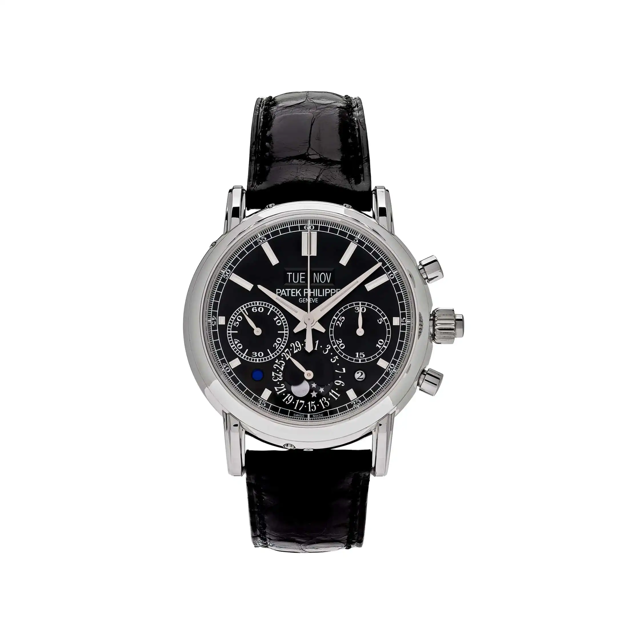 Replica Patek Philippe Grand Complications 5204P-011 Perpetual Calendar Chronograph Platinum Black Dial
