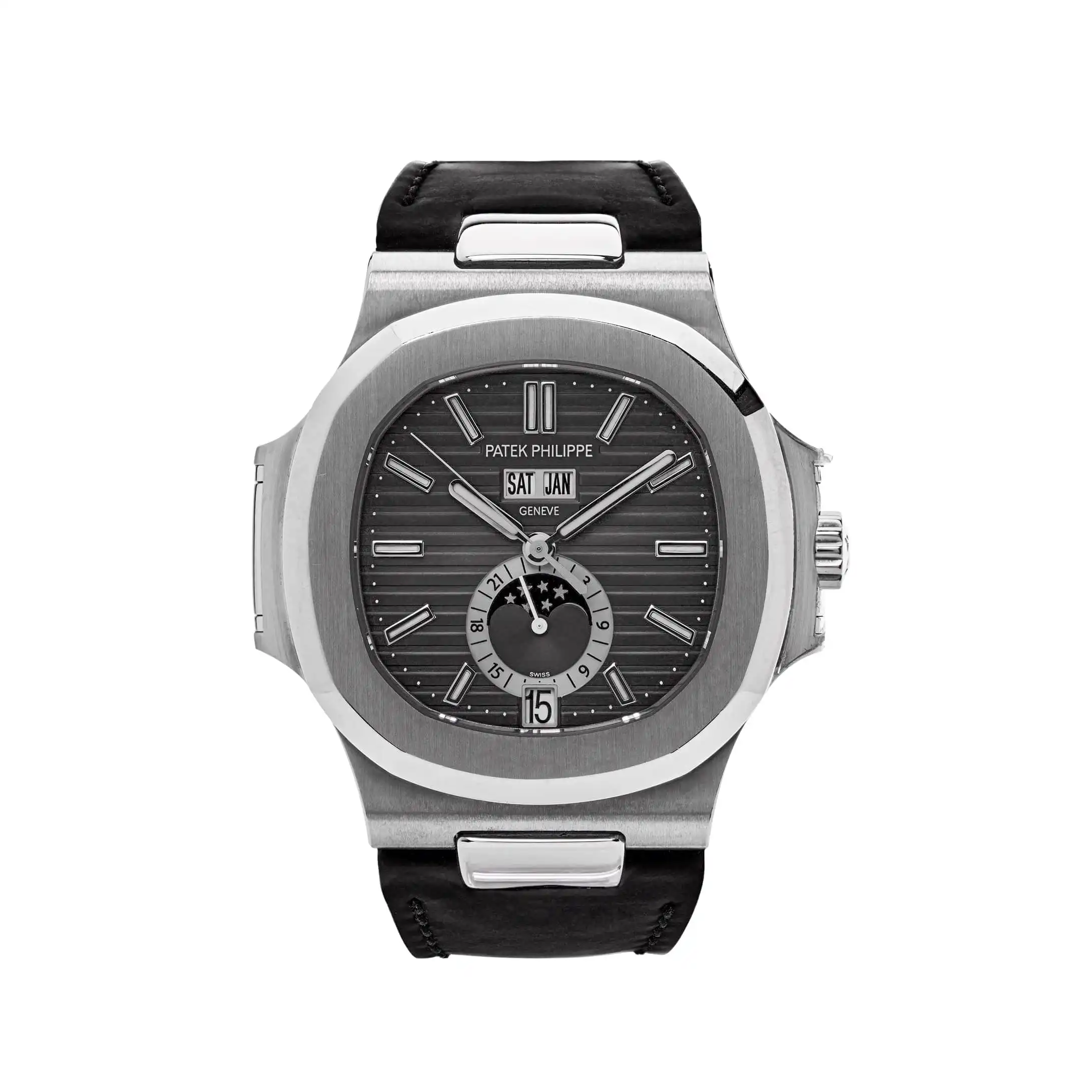 Replica Patek Philippe Nautilus 5726A-001 Annual Calendar Moon Phases Stainless Steel Black Dial