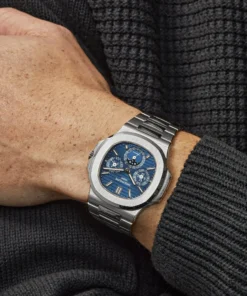 Alternative view of Replica Patek Philippe Nautilus 5740/1G-001 ‘Tiffany u0026 Co.’ Perpetual Calendar Moon Phases White Gold Blue Dial