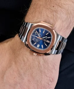 Alternative view of Replica Patek Philippe Nautilus 5980/1AR-001 Chronograph Stainless Steel Rose Gold Blue Dial
