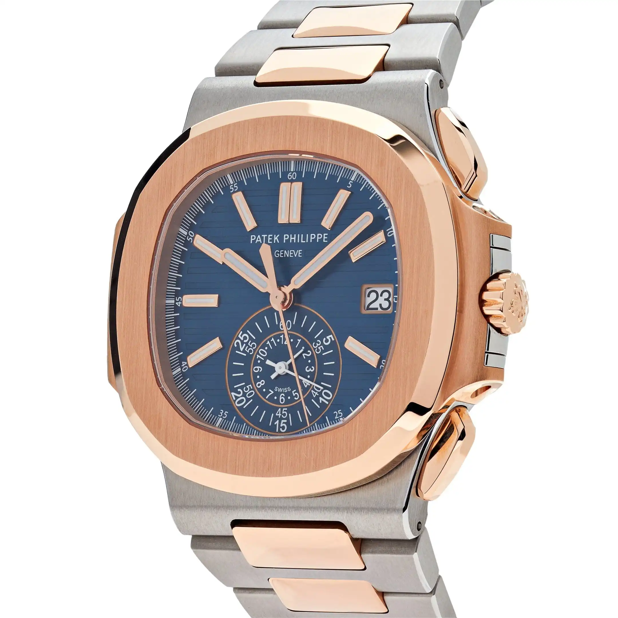 Replica Patek Philippe Nautilus 5980/1AR-001 Chronograph Stainless Steel Rose Gold Blue Dial - Image 3