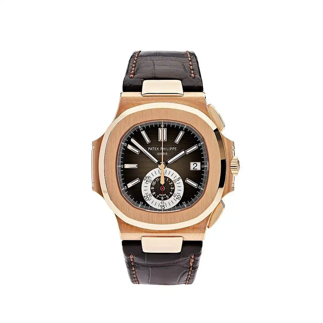 Replica Patek Philippe Nautilus 5980R-001 Flyback Chronograph Date Rose Gold Black Brown Dial