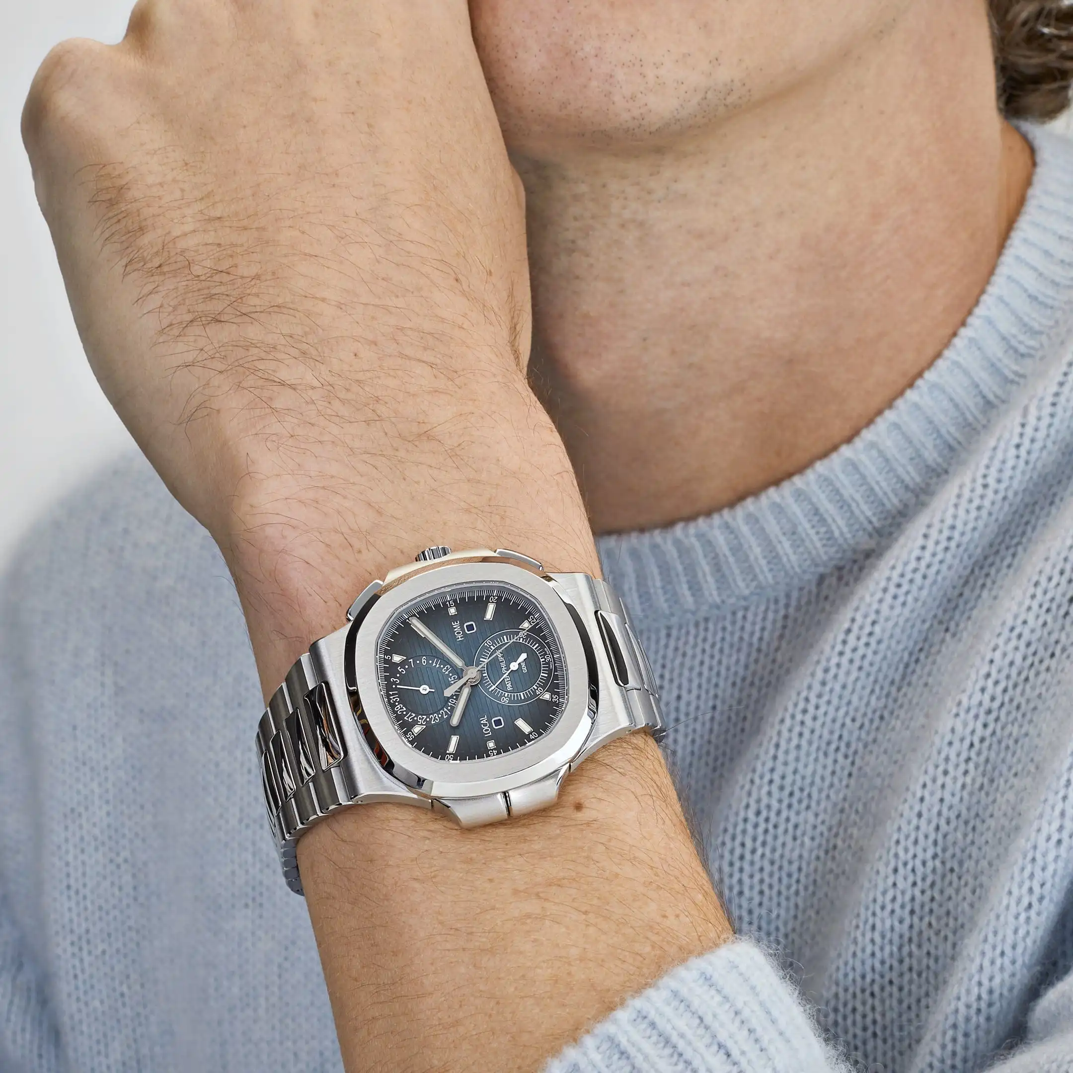 Replica Patek Philippe Nautilus 5990/1A-011 ‘Travel Time’ Flyback Chronograph Stainless Steel Blue Dial - Image 2