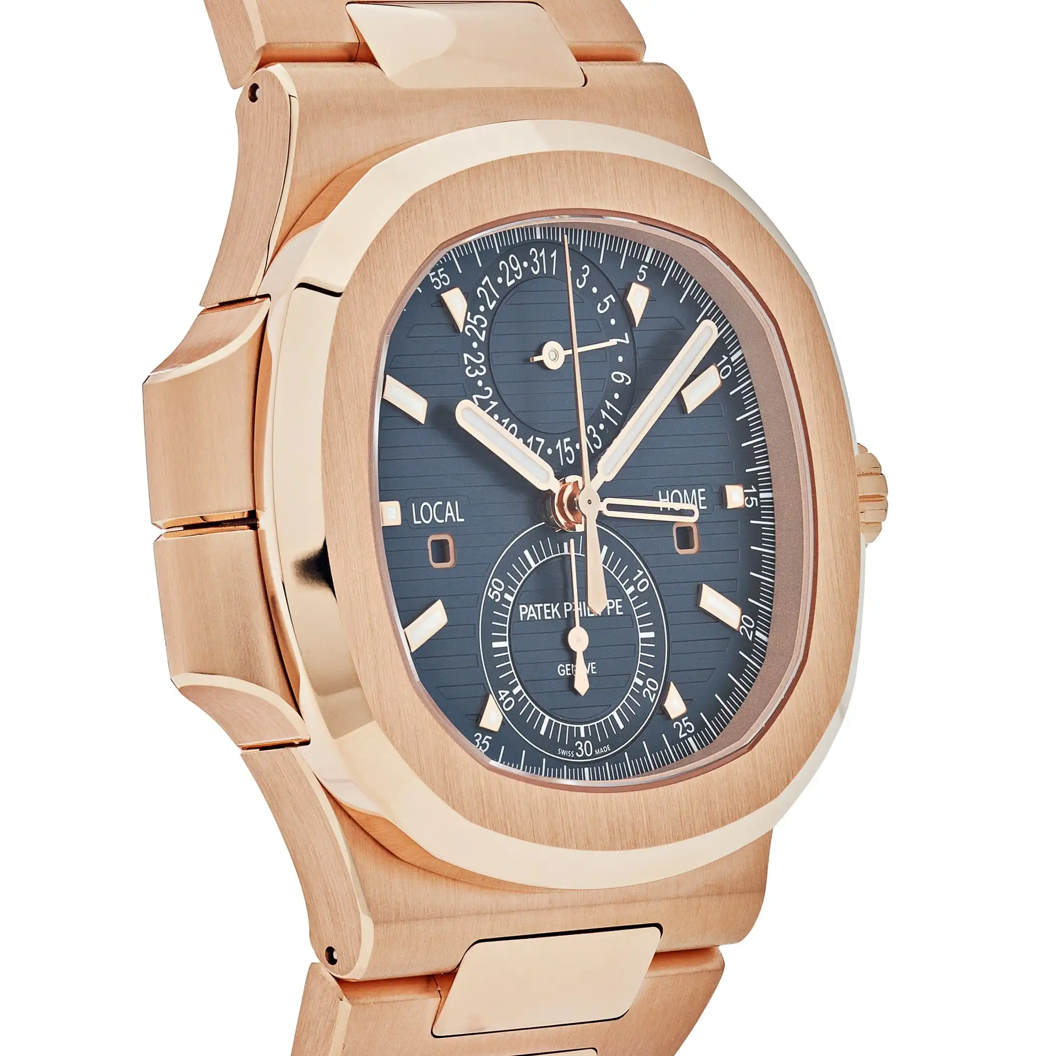Replica Patek Philippe Nautilus 5990/1R-001 Travel Time Flyback Chronograph Rose Gold Blue Dial - Image 4