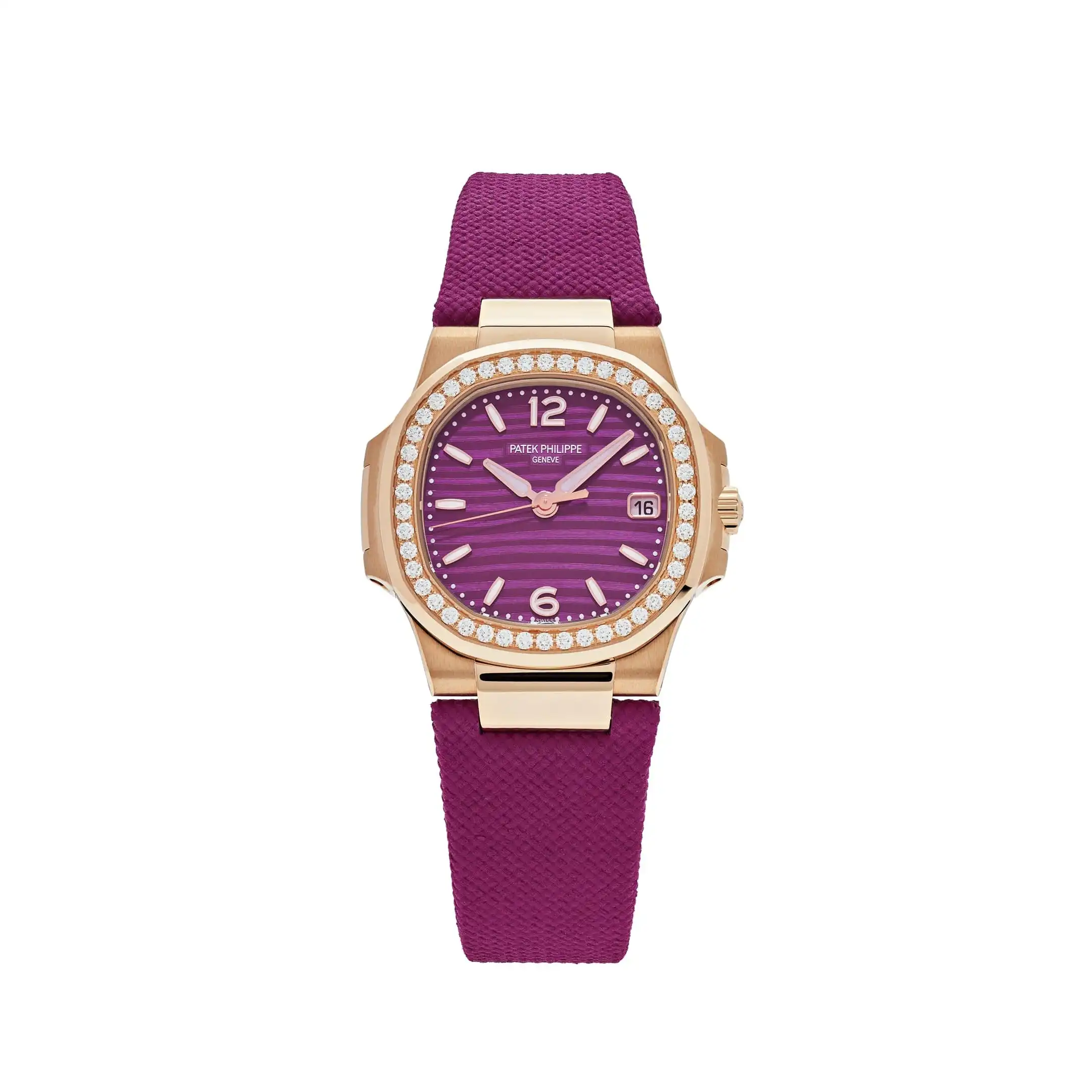 Replica Patek Philippe Nautilus 7010R-013 ‘Ladies’ Rose Gold Purple Dial Diamond Bezel