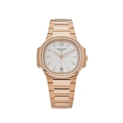 Replica Patek Philippe Nautilus 7118/1200R-001 Ladies Automatic Rose Gold Silver Dial Diamond Bezel