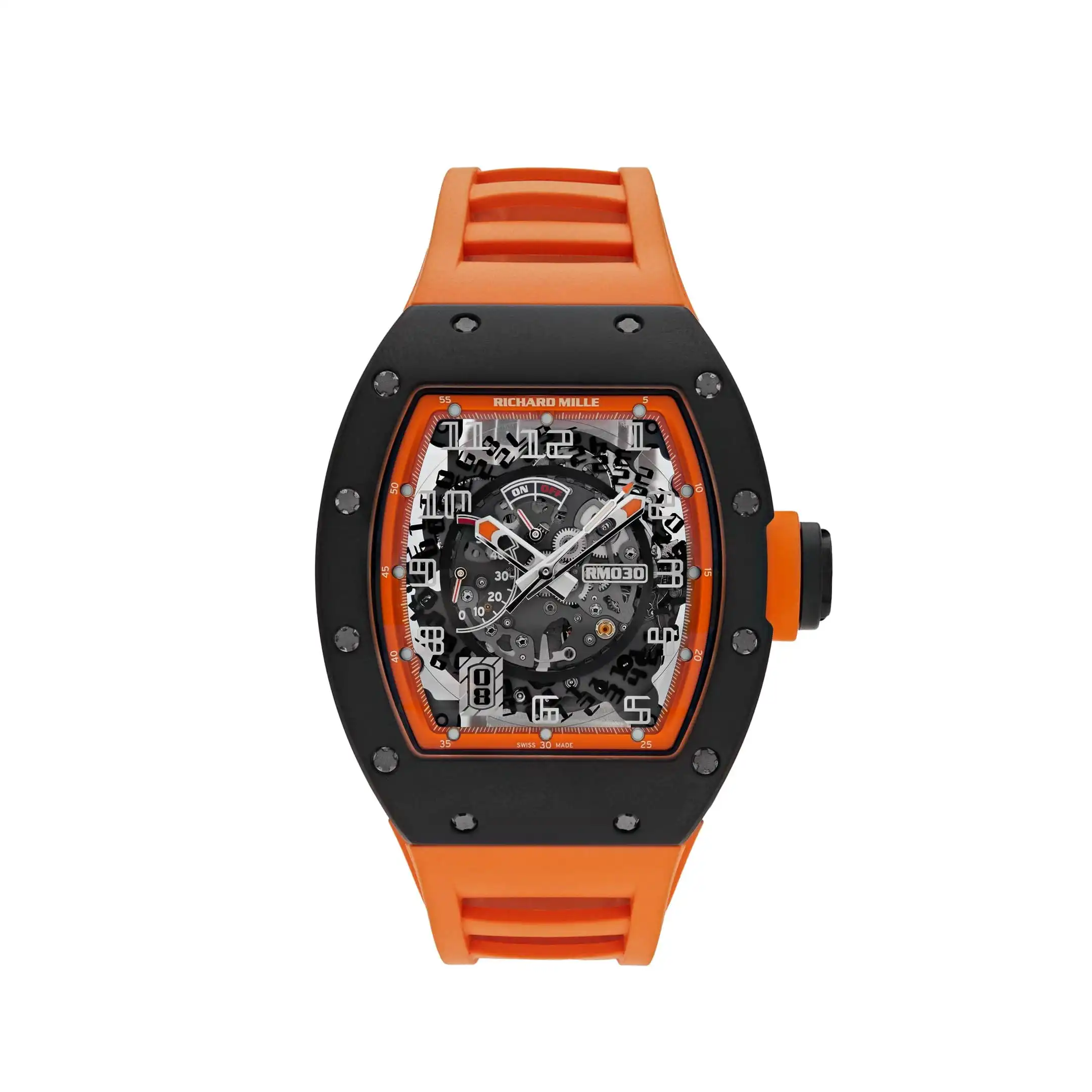 Richard Mille Replica RM 030 Americas Black Carbon Orange Strap Limited Edition