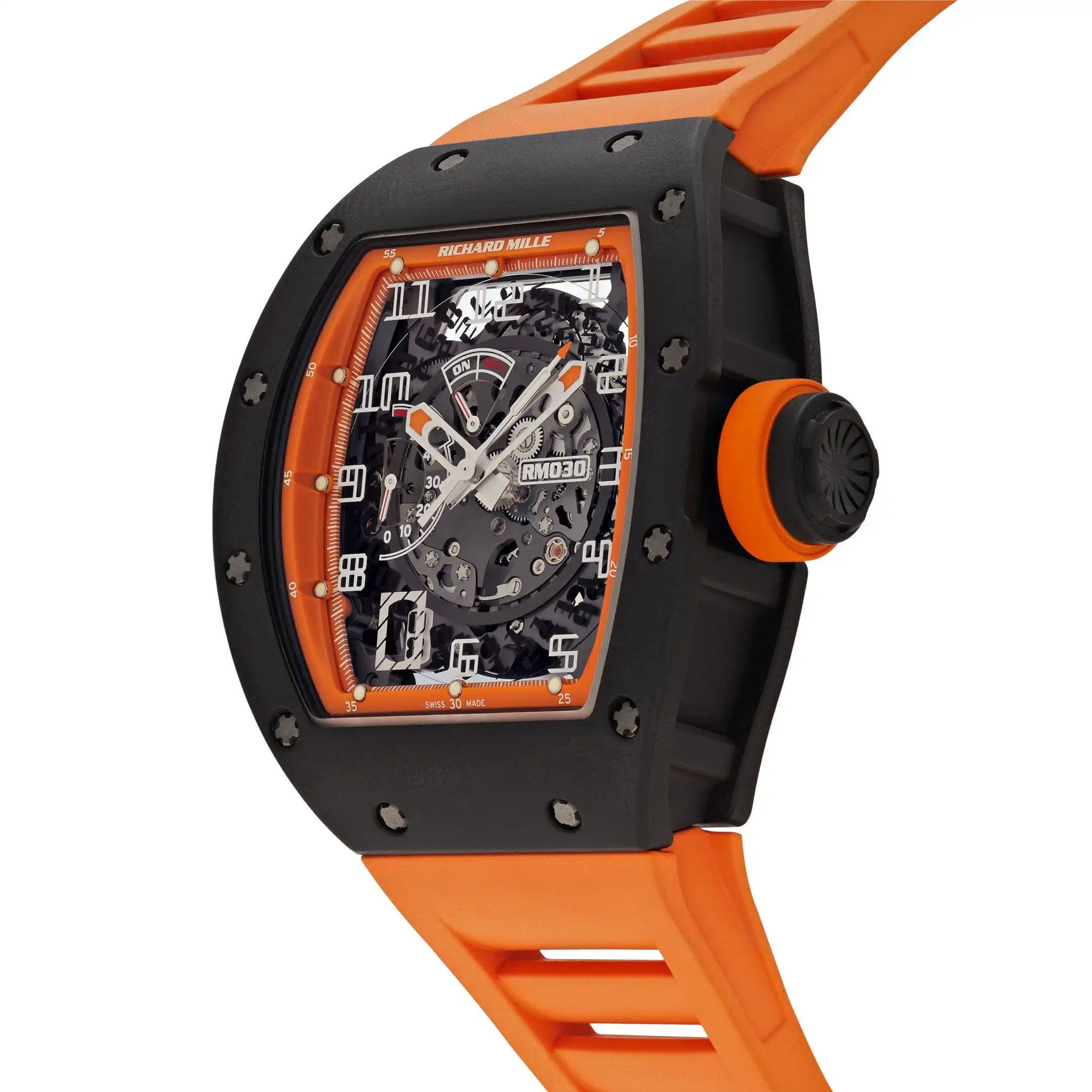 Richard Mille Replica RM 030 Americas Black Carbon Orange Strap Limited Edition - Image 2