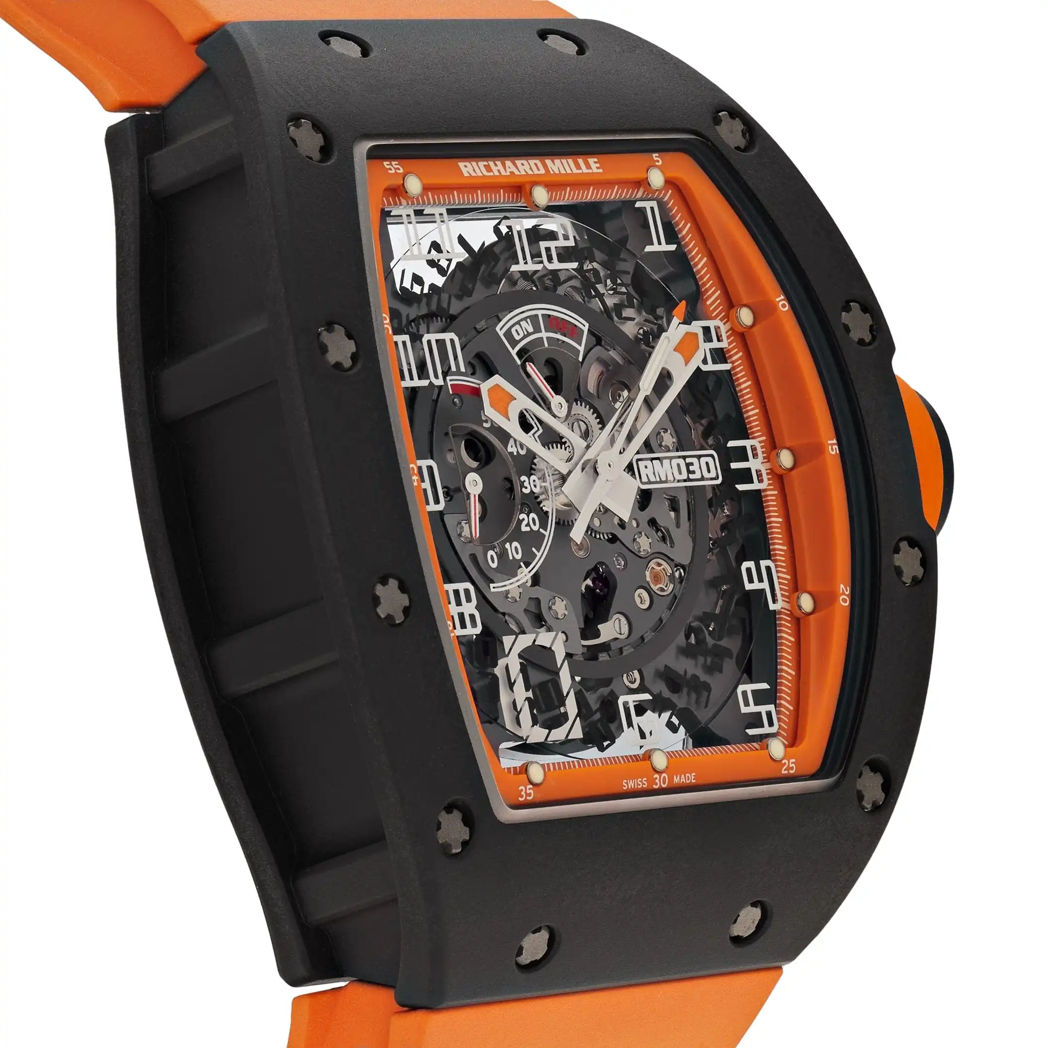 Richard Mille Replica RM 030 Americas Black Carbon Orange Strap Limited Edition - Image 3