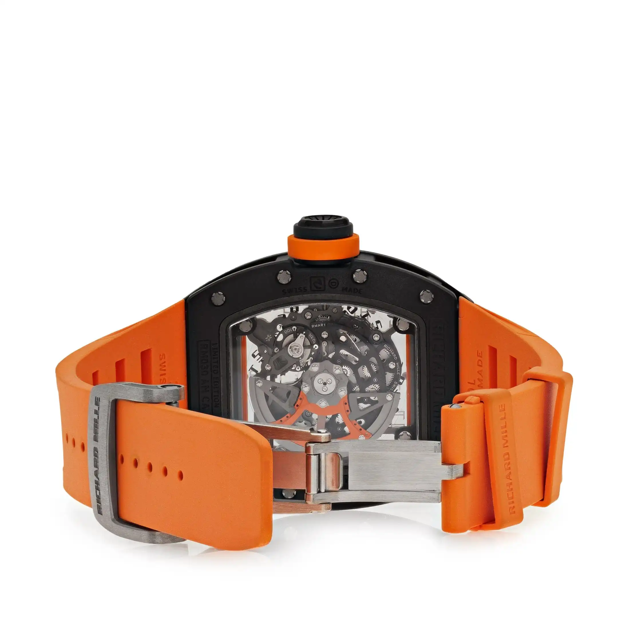 Richard Mille Replica RM 030 Americas Black Carbon Orange Strap Limited Edition - Image 4