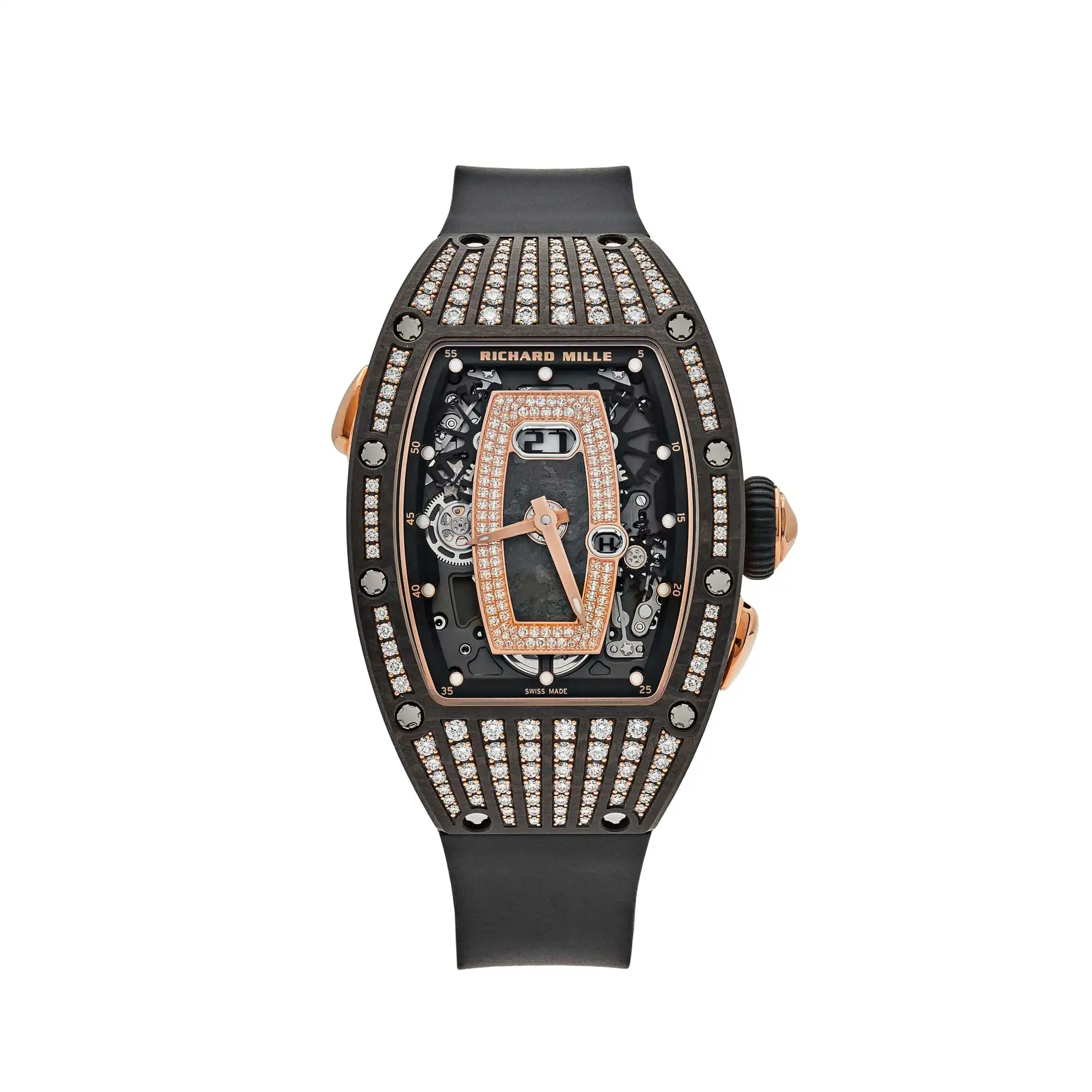 Richard Mille Replica RM 037 Rose Gold Carbon TPT Diamond Set Skeleton Dial