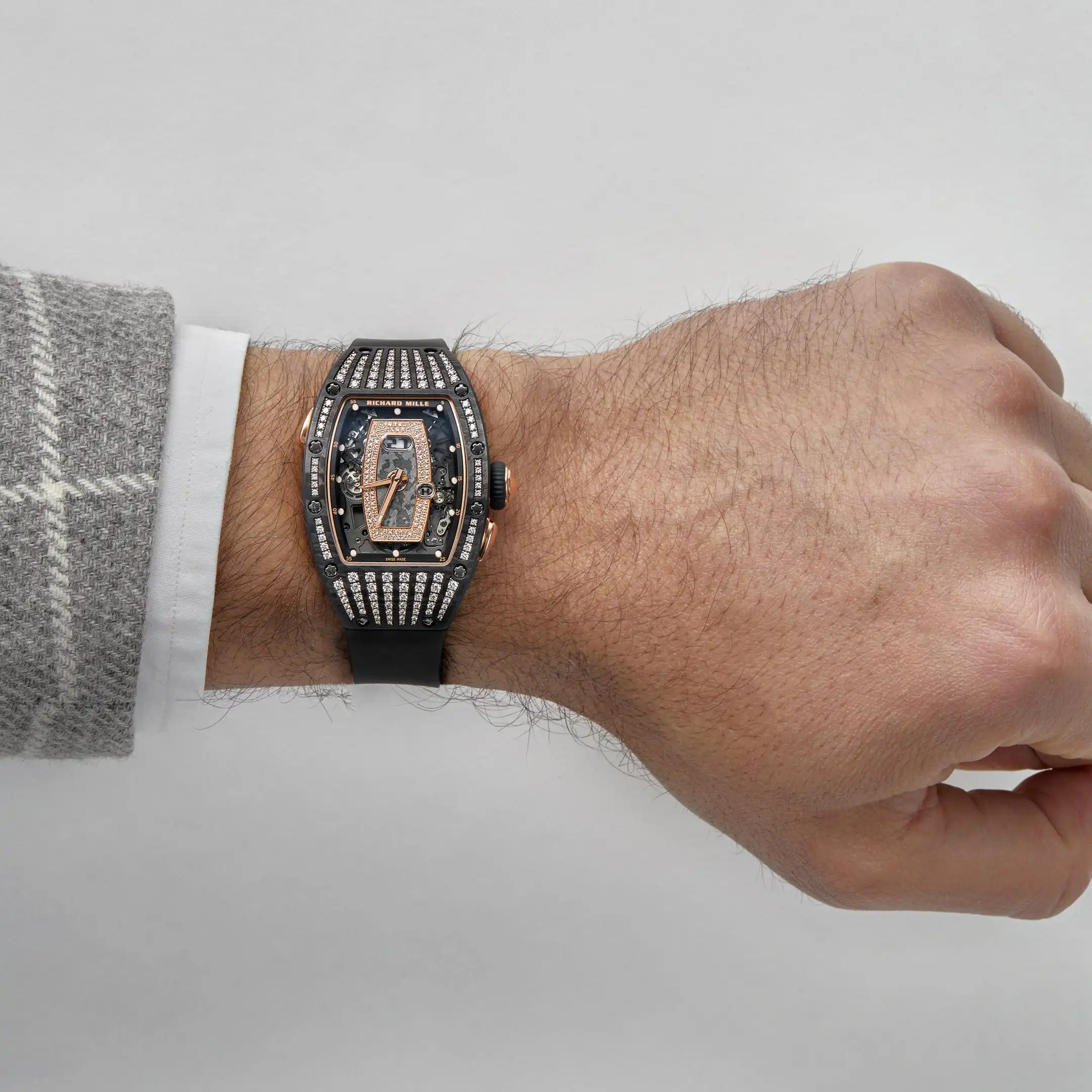Richard Mille Replica RM 037 Rose Gold Carbon TPT Diamond Set Skeleton Dial - Image 3