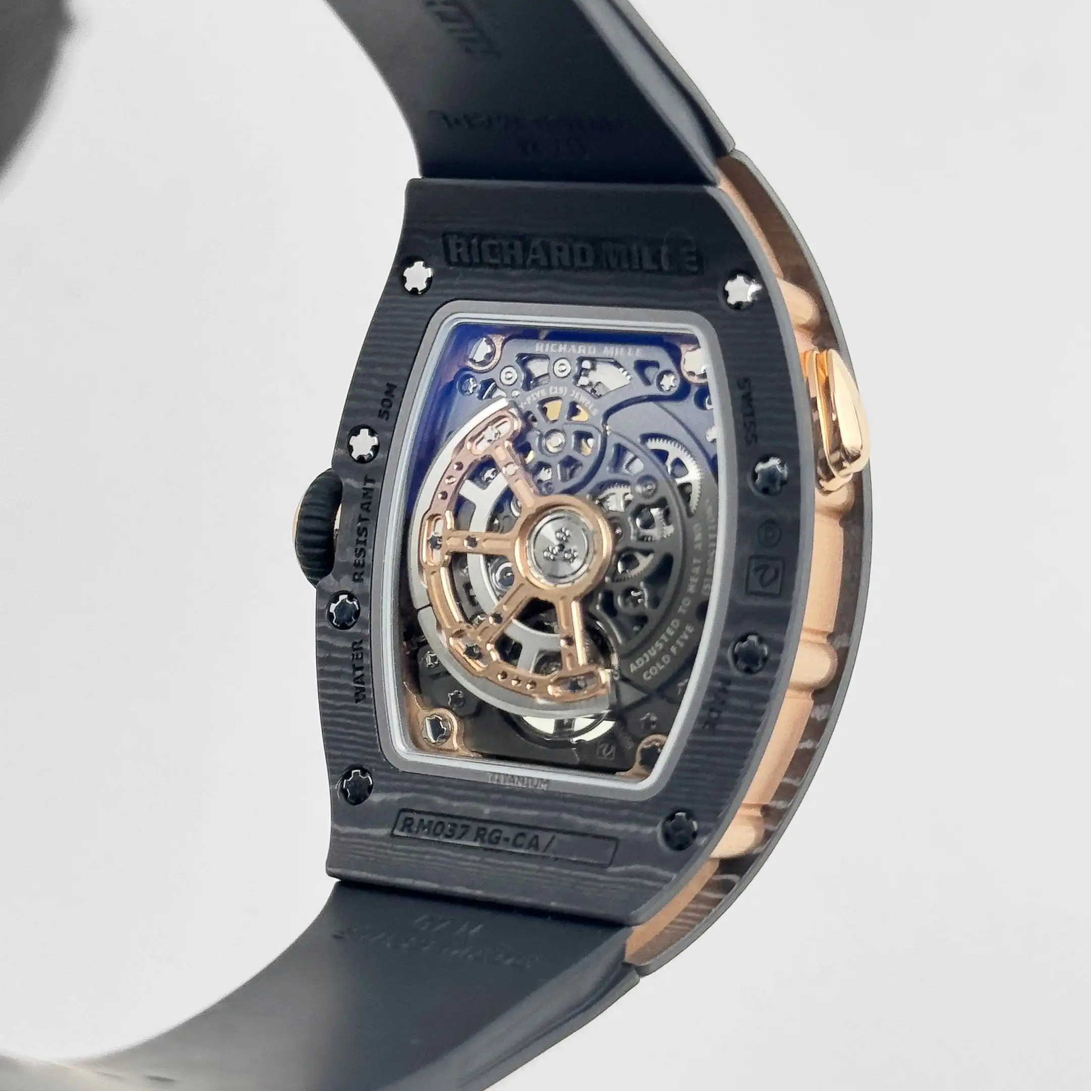 Richard Mille Replica RM 037 Rose Gold Carbon TPT Diamond Set Skeleton Dial - Image 11