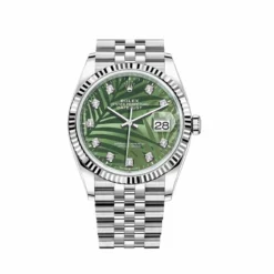 Rolex Datejust Replica 126234 White Gold Stainless Steel Palm Motif Diamond Dial Jubilee