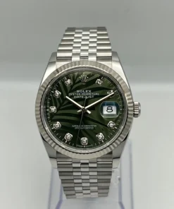 Alternative view of Rolex Datejust Replica 126234 White Gold Stainless Steel Palm Motif Diamond Dial Jubilee