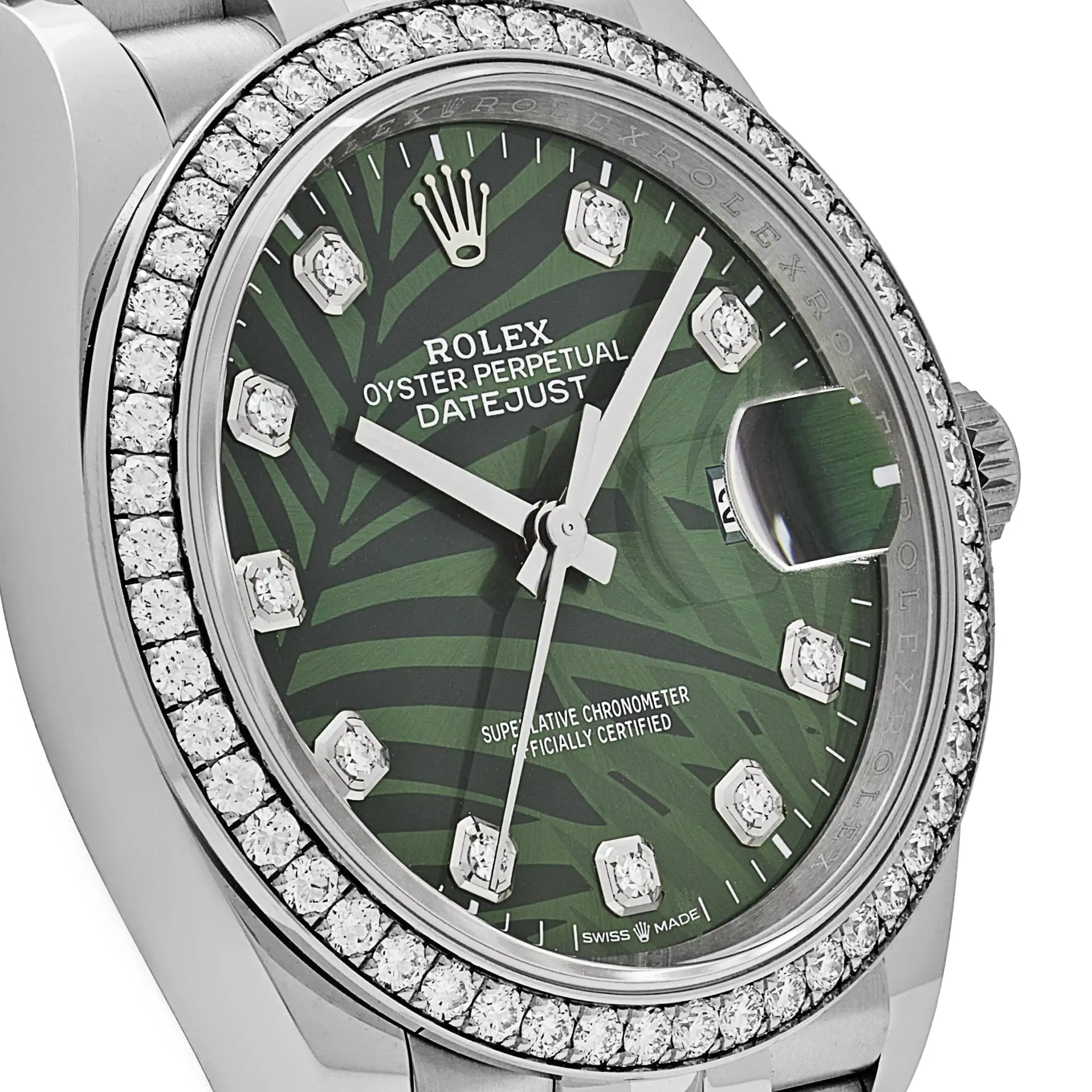 Rolex Datejust Replica 126284RBR Stainless Steel Green Palm Frond Diamond Dial - Image 5