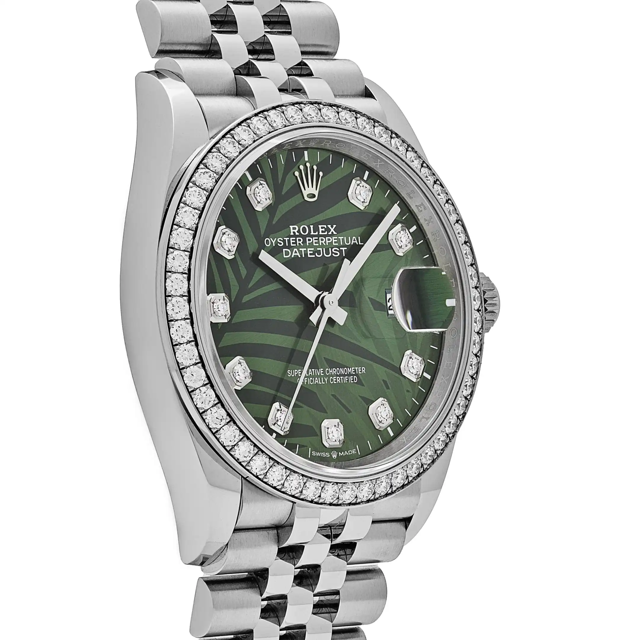 Rolex Datejust Replica 126284RBR Stainless Steel Green Palm Frond Diamond Dial - Image 4
