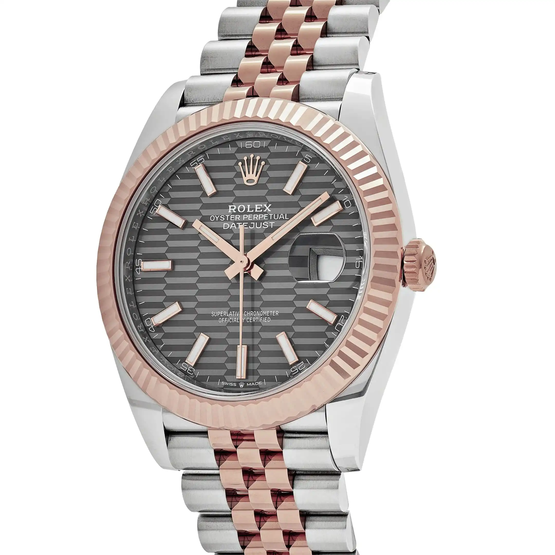 Rolex Datejust Replica 126331 Rose Gold Stainless Steel Rhodium Slate Fluted Motif Dial Jubilee - Image 4