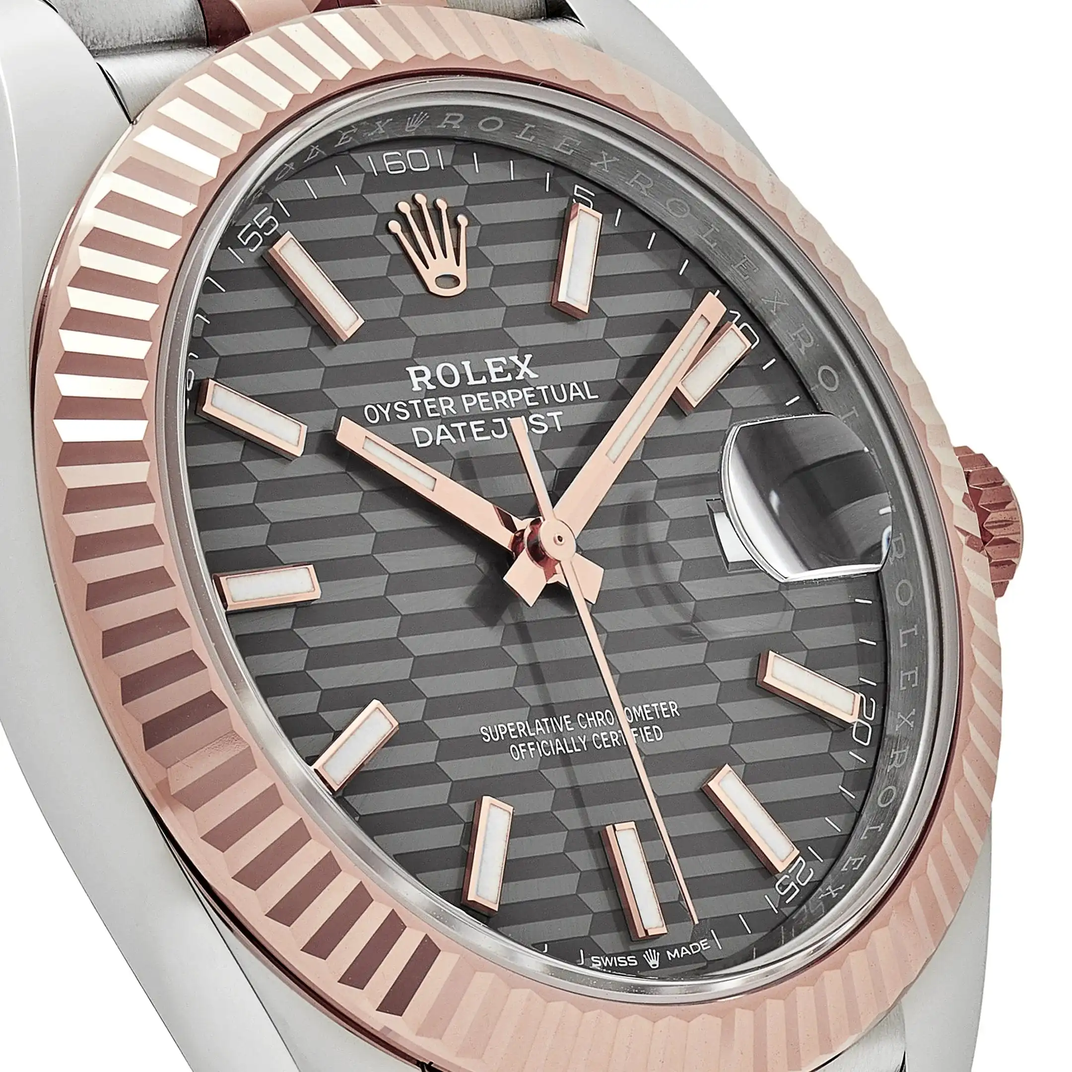 Rolex Datejust Replica 126331 Rose Gold Stainless Steel Rhodium Slate Fluted Motif Dial Jubilee - Image 5