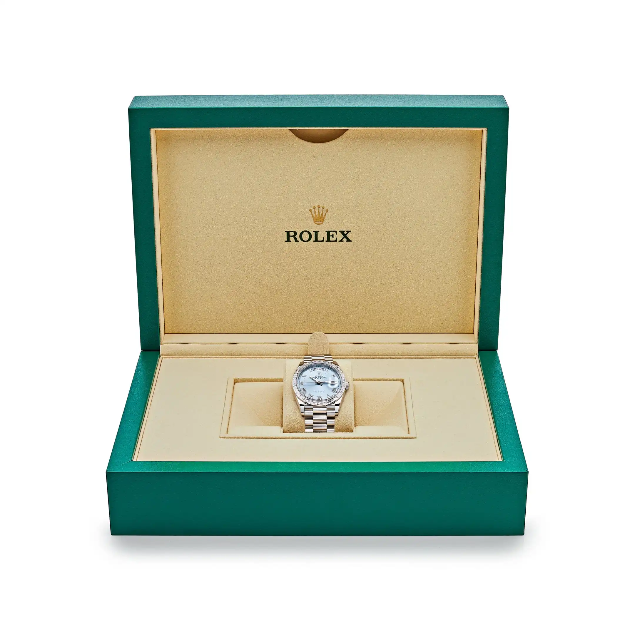 Replica Rolex Day-Date 128396TBR Platinum Ice Blue Dial Diamond Bezel - Image 7
