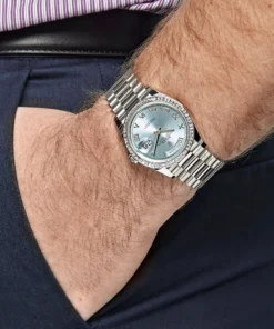 Alternative view of Replica Rolex Day-Date 128396TBR Platinum Ice Blue Dial Diamond Bezel