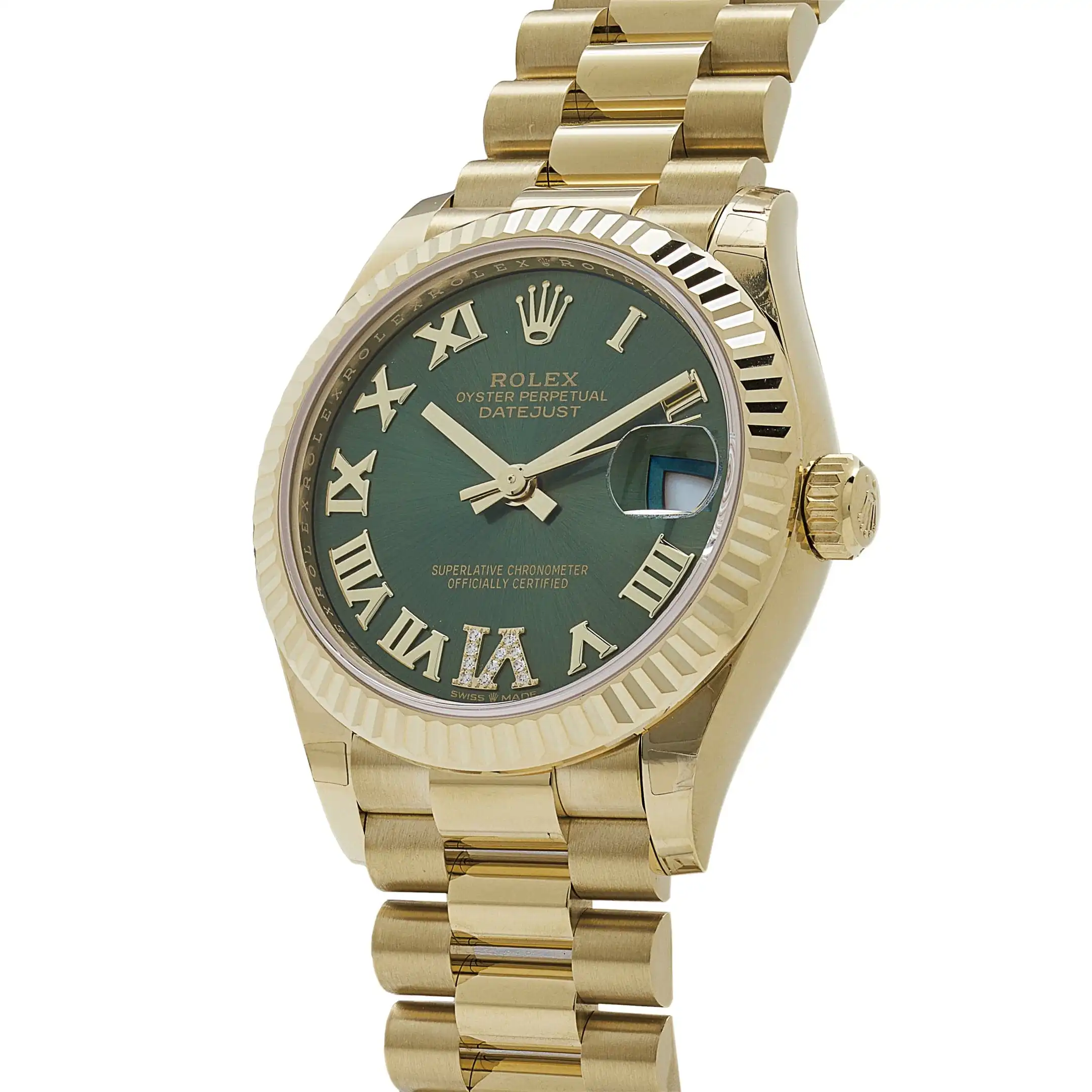 Rolex Datejust Replica 278278 ‘Ladies’ Yellow Gold Diamond Green Dial President - Image 3
