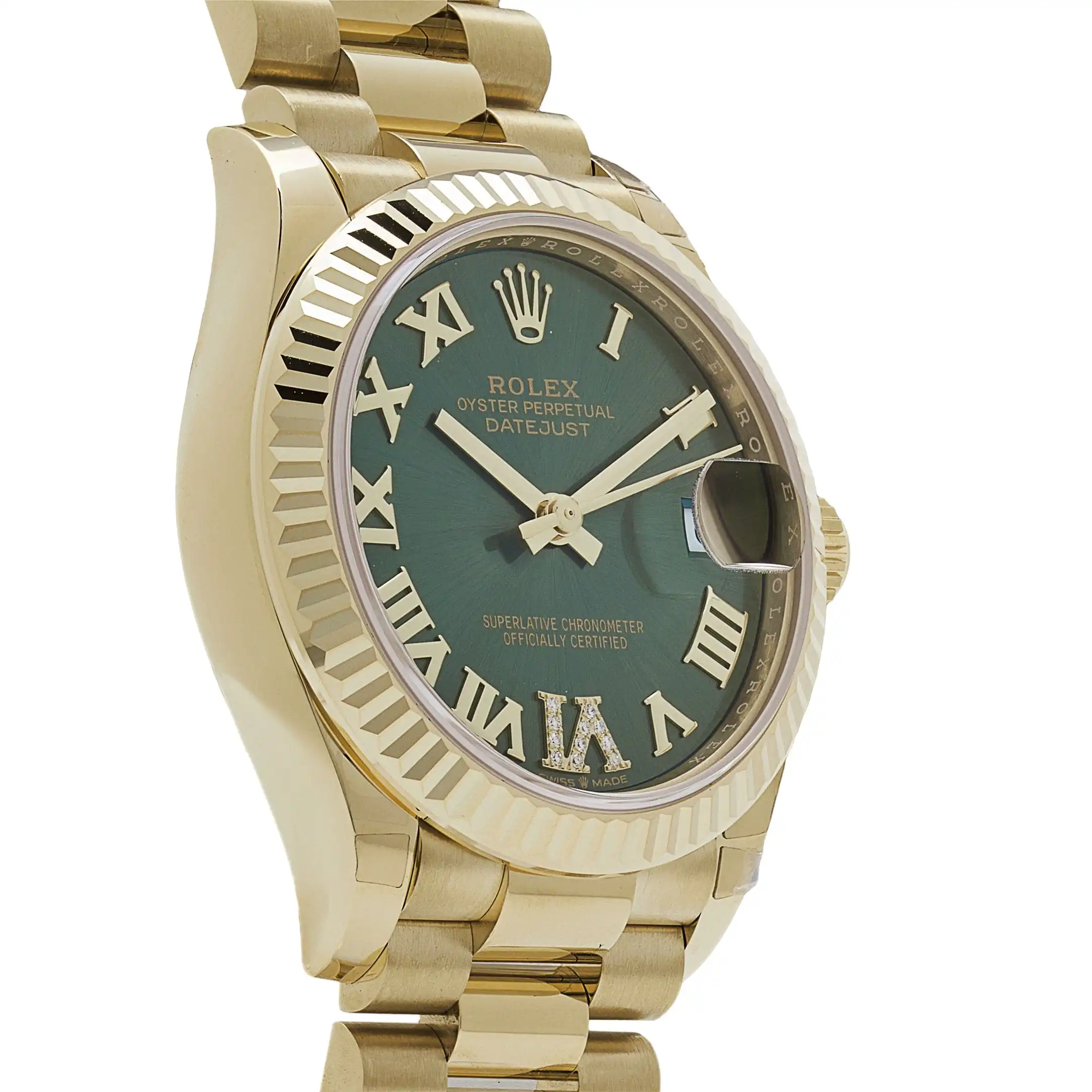 Rolex Datejust Replica 278278 ‘Ladies’ Yellow Gold Diamond Green Dial President - Image 4