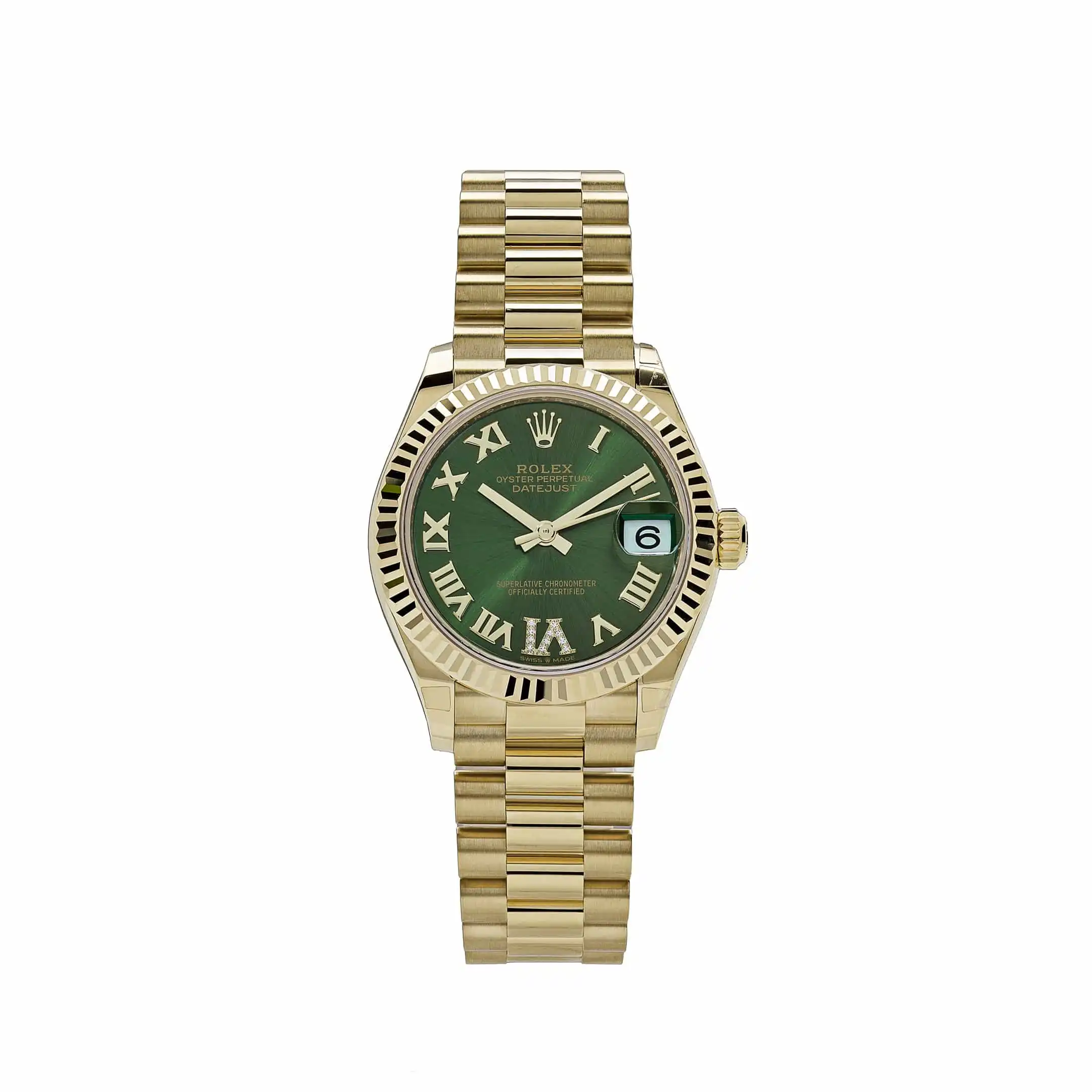 Rolex Datejust Replica 278278 ‘Ladies’ Yellow Gold Diamond Green Dial President